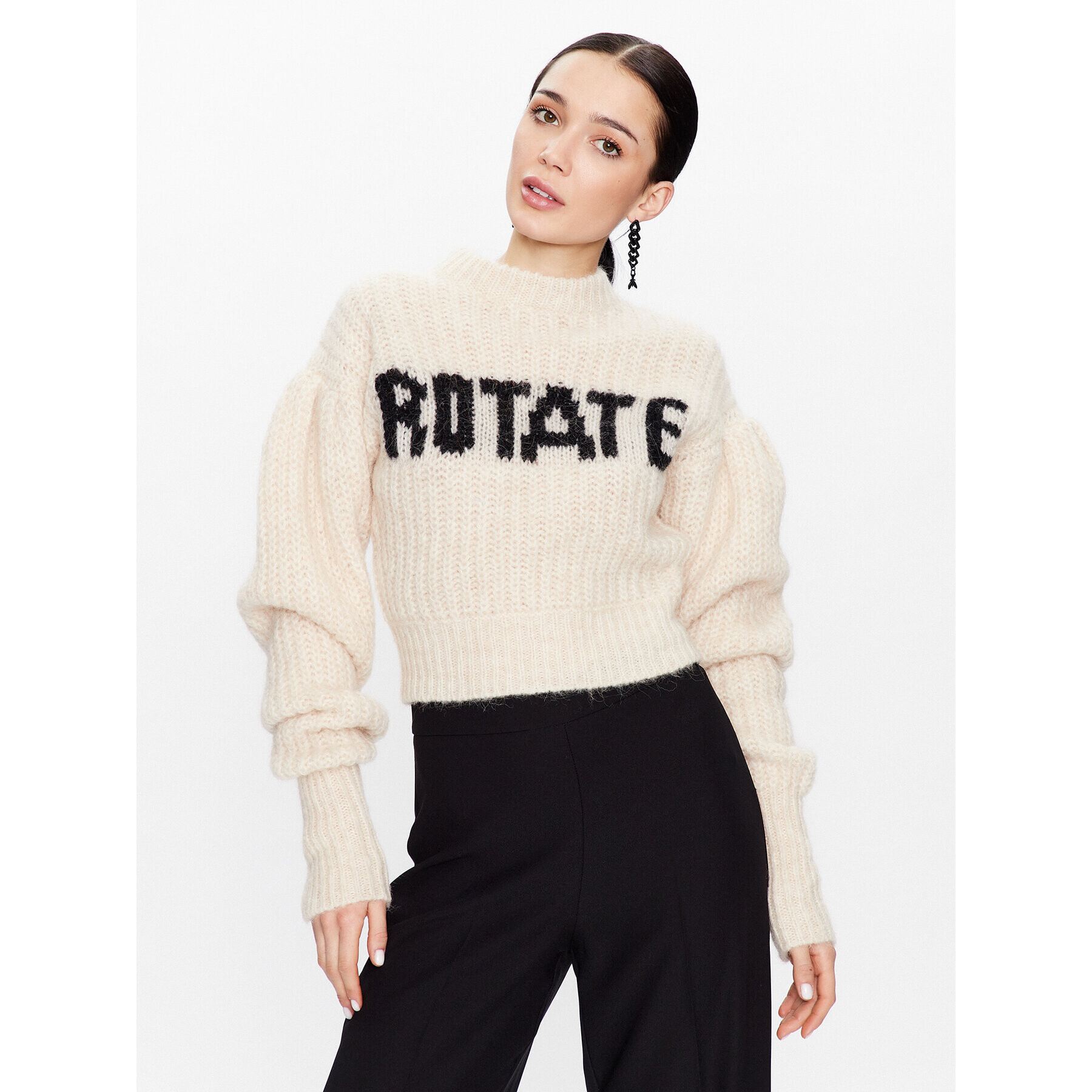 ROTATE Пуловер Knit Puff Sleeve RT2287 Екрю Regular Fit - Pepit.bg