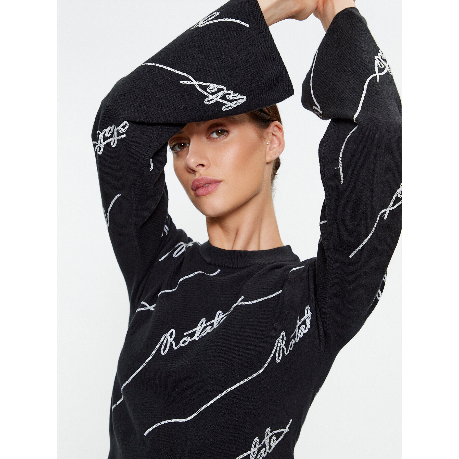 ROTATE Пуловер Sequin Logo 110113100 Черен Regular Fit - Pepit.bg
