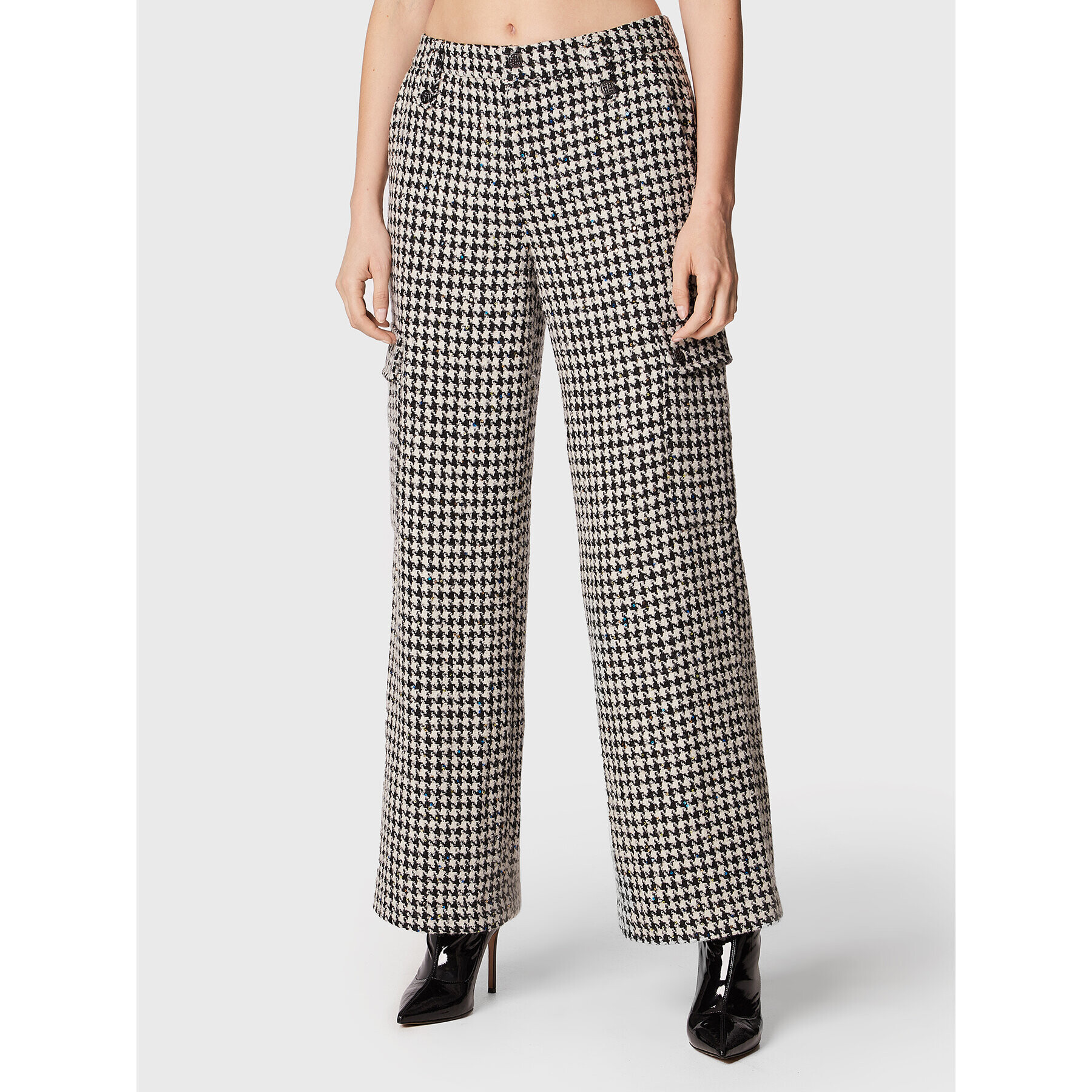 ROTATE Текстилни панталони Sparkly Houndstooth RT1901 Бял Relaxed Fit - Pepit.bg