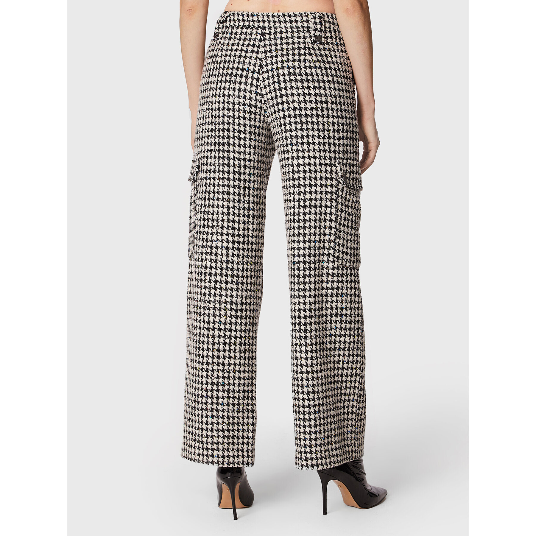 ROTATE Текстилни панталони Sparkly Houndstooth RT1901 Бял Relaxed Fit - Pepit.bg