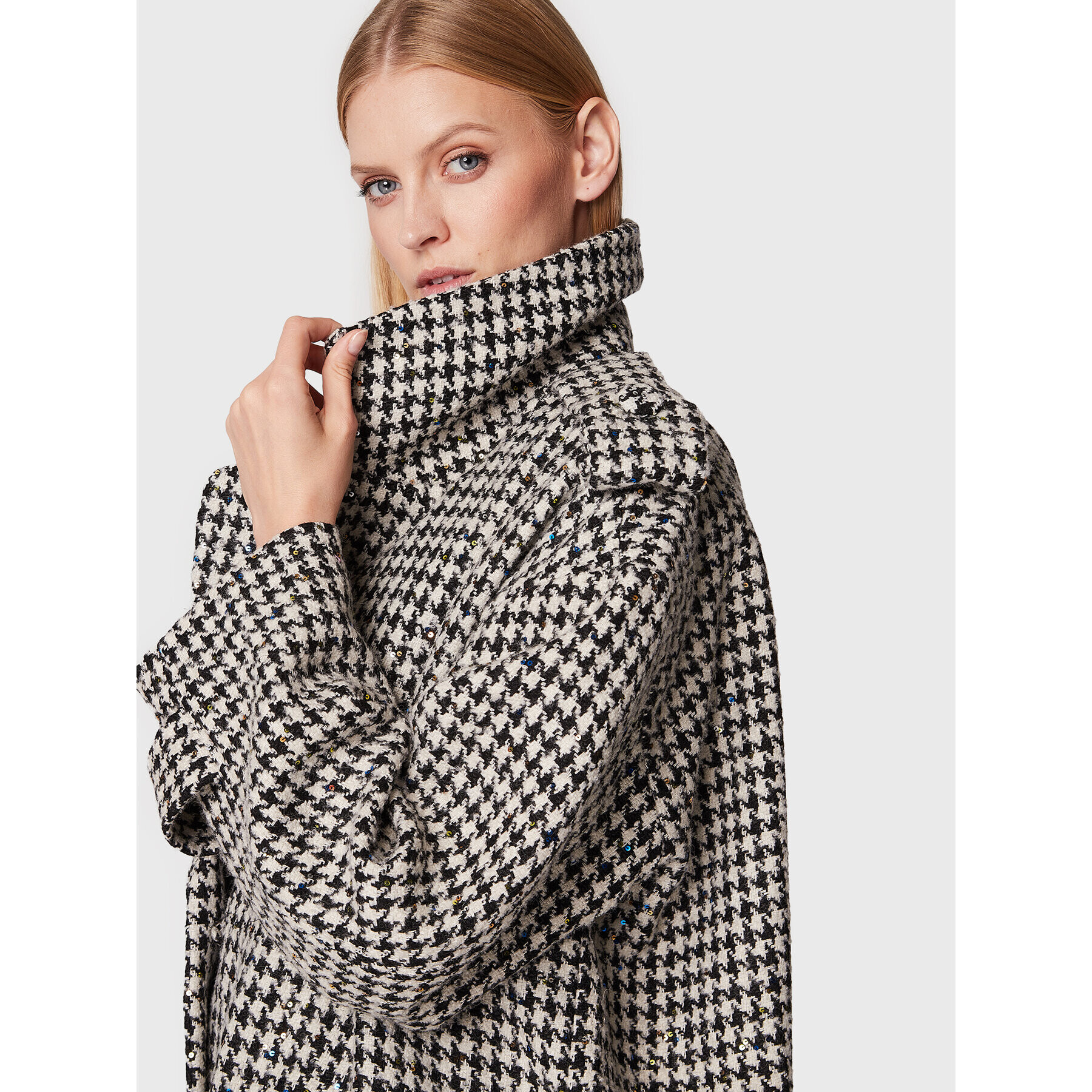 ROTATE Вълнено палто Sparkly Houndstooth RT1904 Цветен Oversize - Pepit.bg