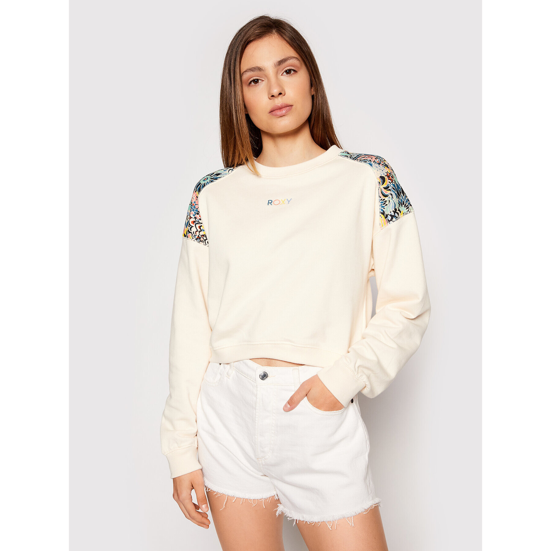 Roxy Суитшърт Marine Bloom ERJFT04411 Екрю Relaxed Fit - Pepit.bg