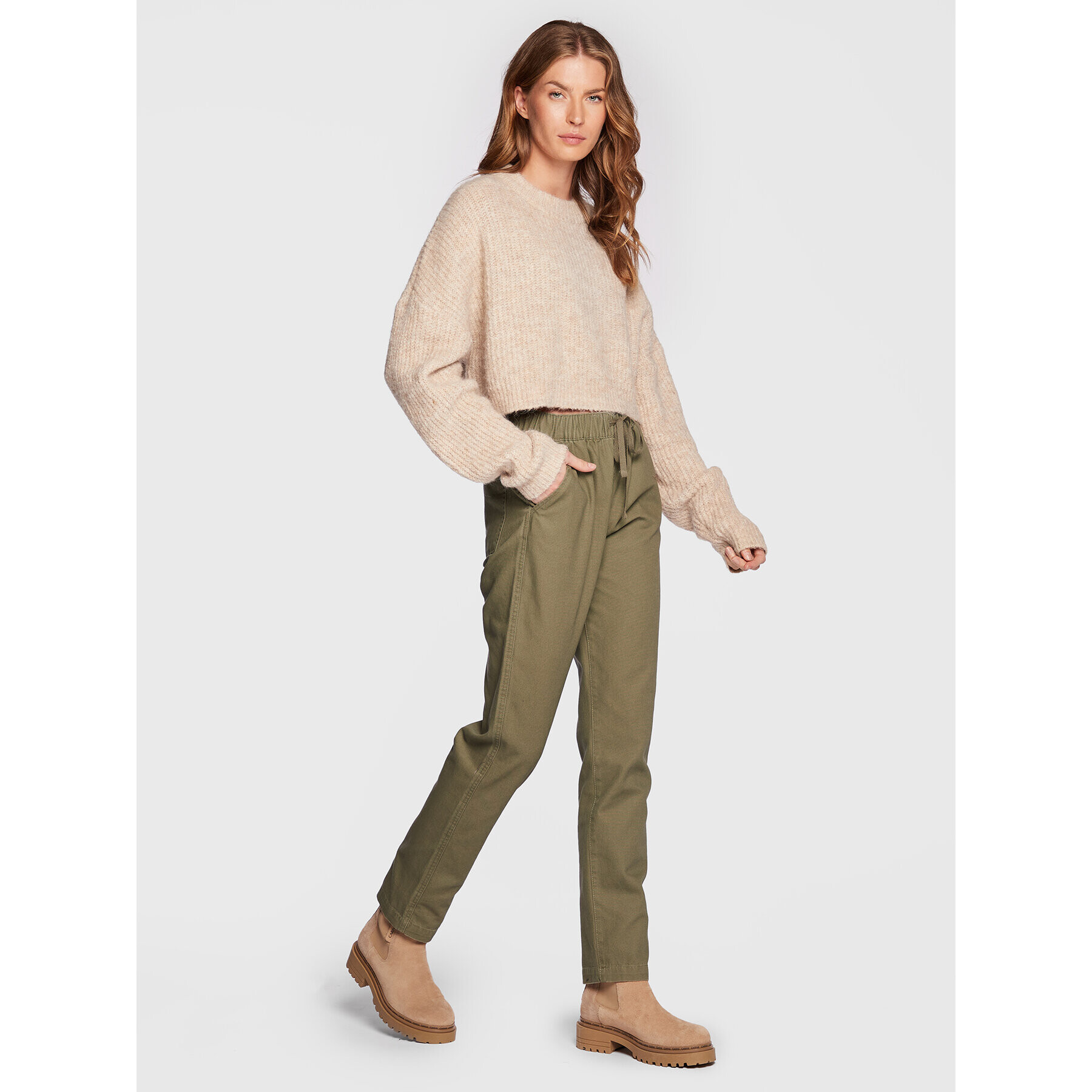 Roxy Текстилни панталони Canvas ERJNP03467 Зелен Relaxed Fit - Pepit.bg