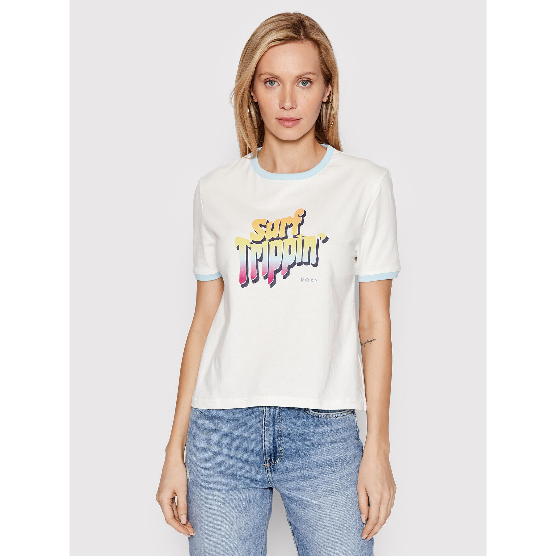 Roxy Тишърт Biarritz Vibes ERJZT05334 Бял Relaxed Fit - Pepit.bg