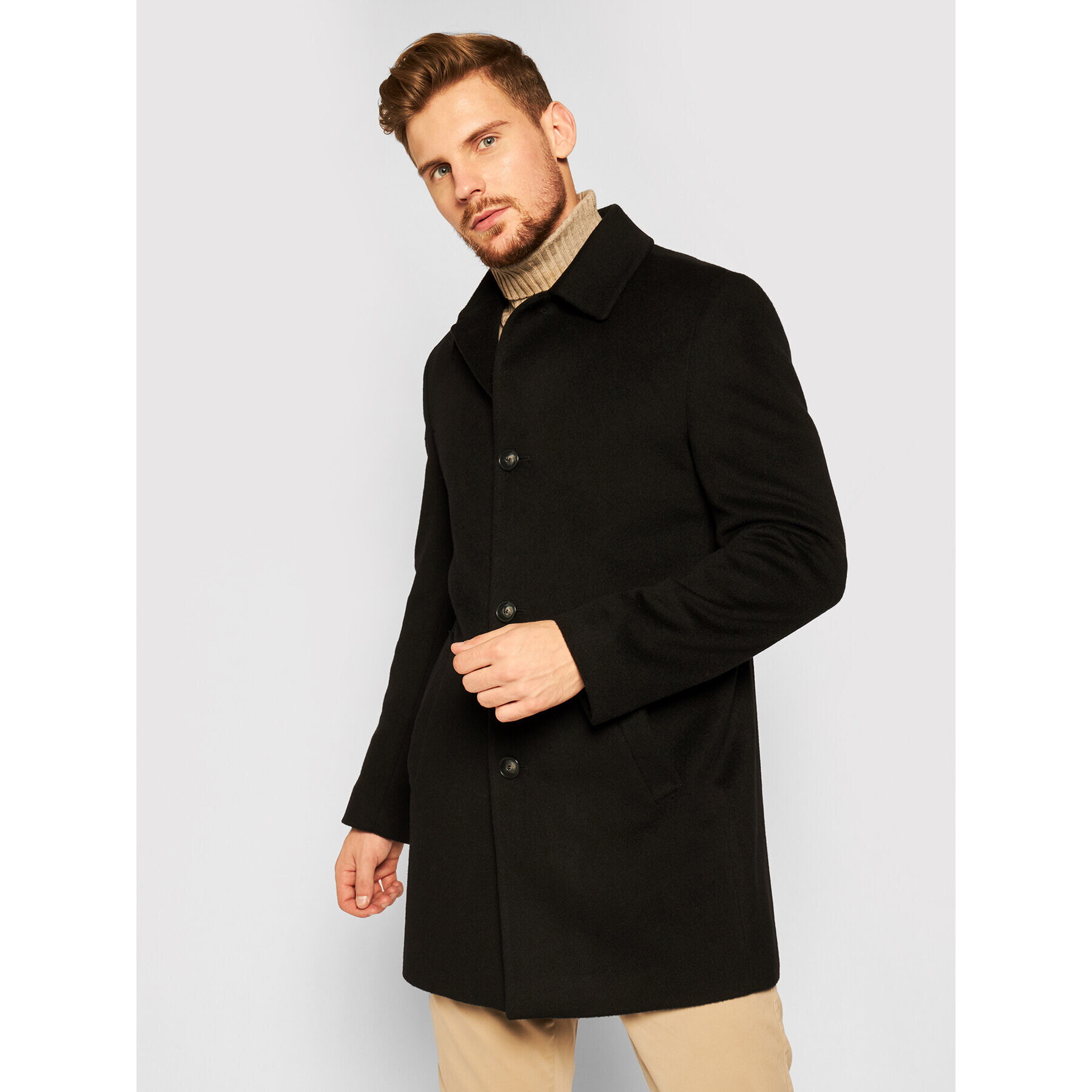 Roy Robson Вълнено палто 3980-98 Черен Slim Fit - Pepit.bg
