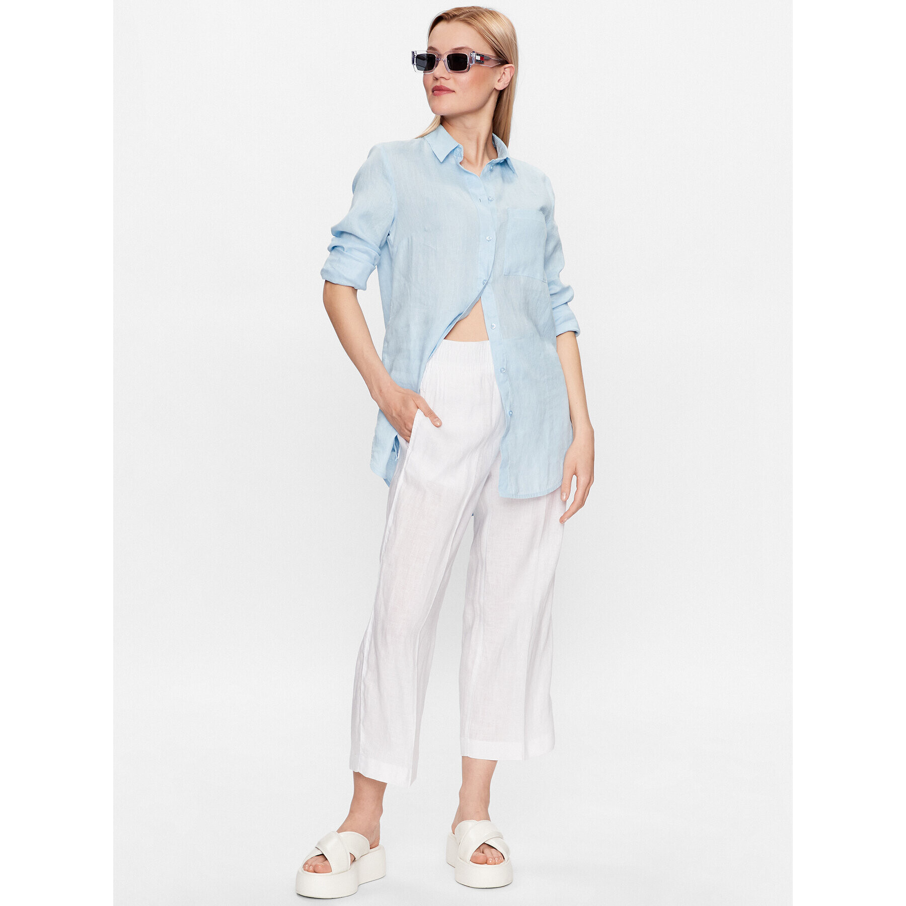 s.Oliver Текстилни панталони 2128993 Бял Regular Fit - Pepit.bg