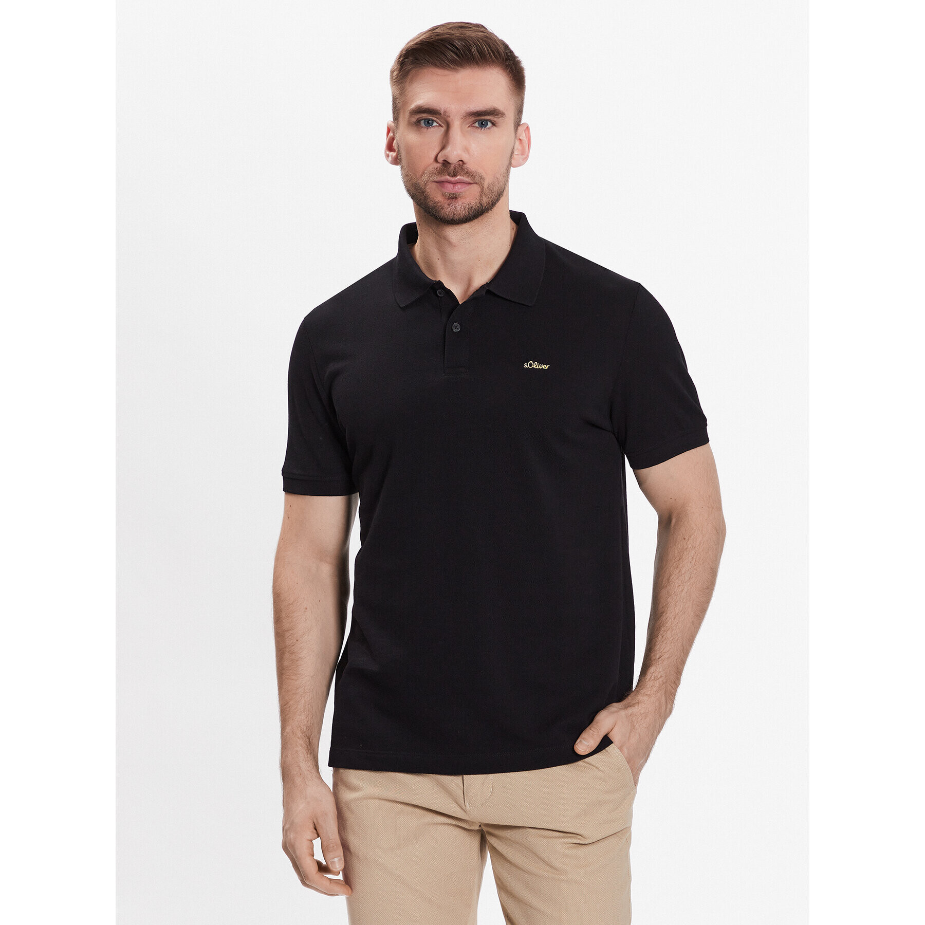 s.Oliver Тениска с яка и копчета 2129488 Черен Regular Fit - Pepit.bg