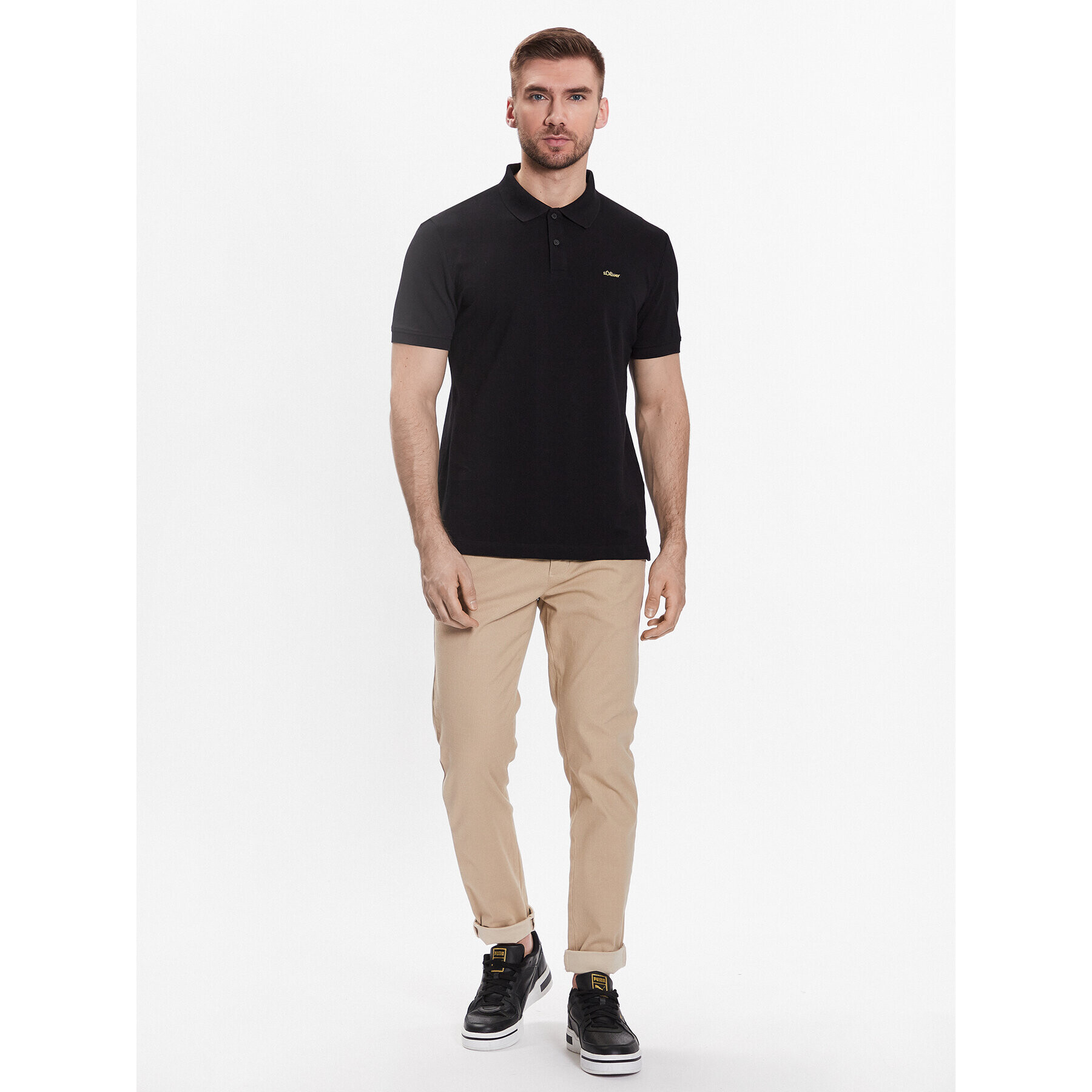 s.Oliver Тениска с яка и копчета 2129488 Черен Regular Fit - Pepit.bg