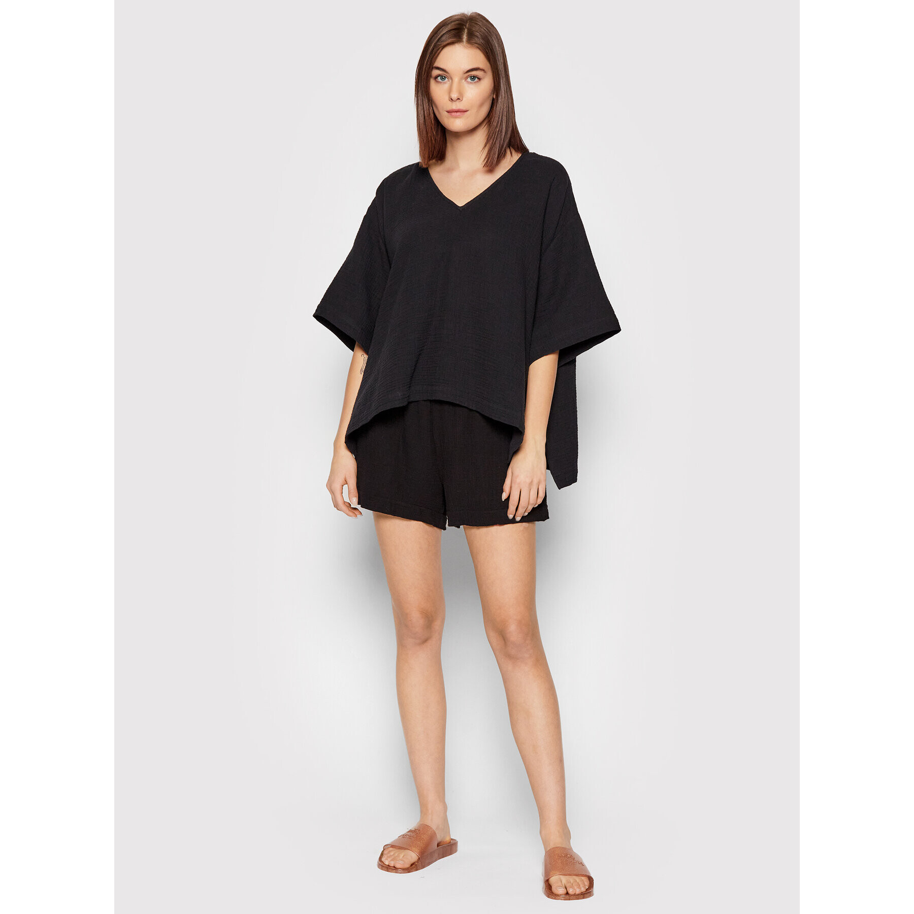Seafolly Тишърт Double Cloth 54257-TO Черен Oversize - Pepit.bg