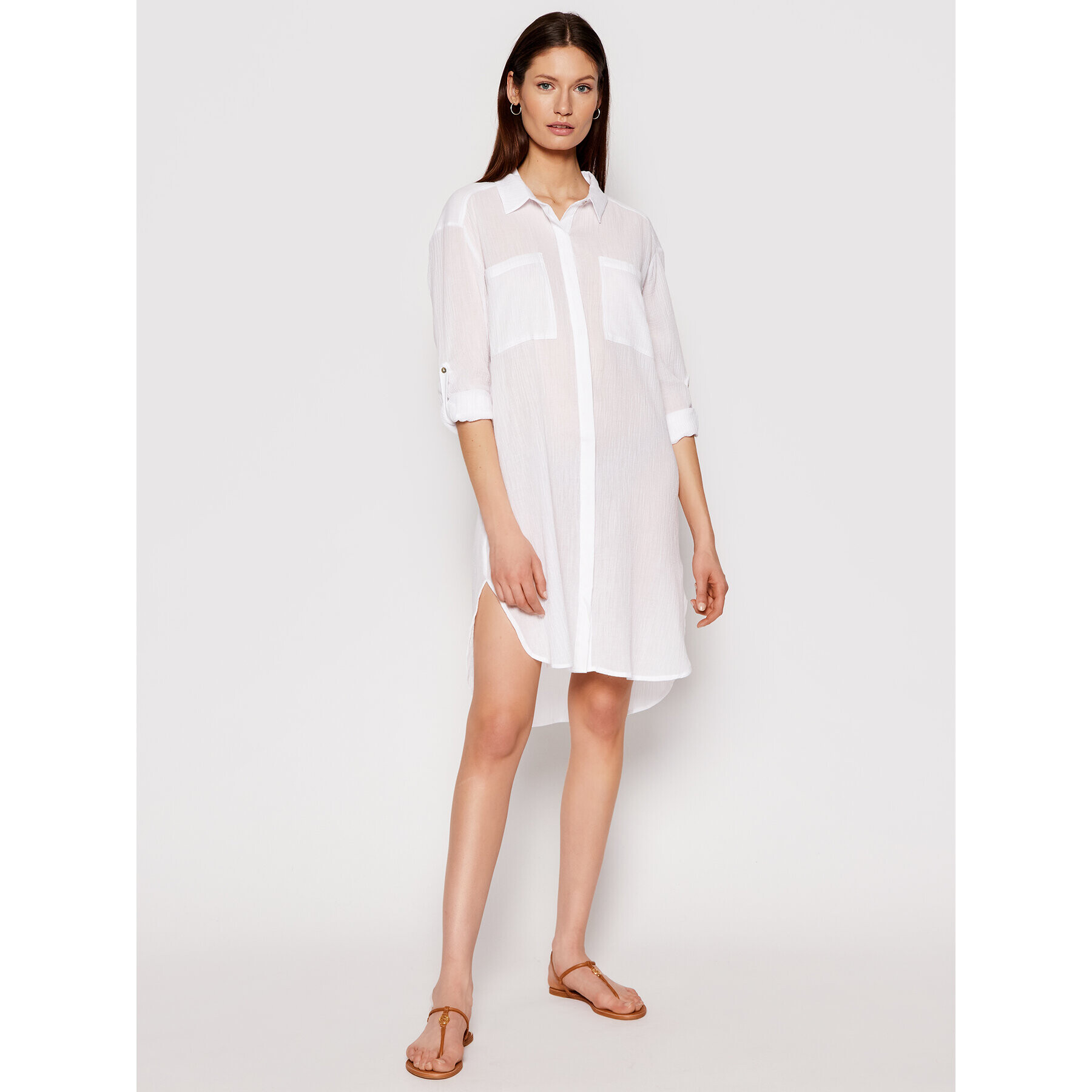 Seafolly Туника Crinkle Twill 53108-CU Бял Regular Fit - Pepit.bg