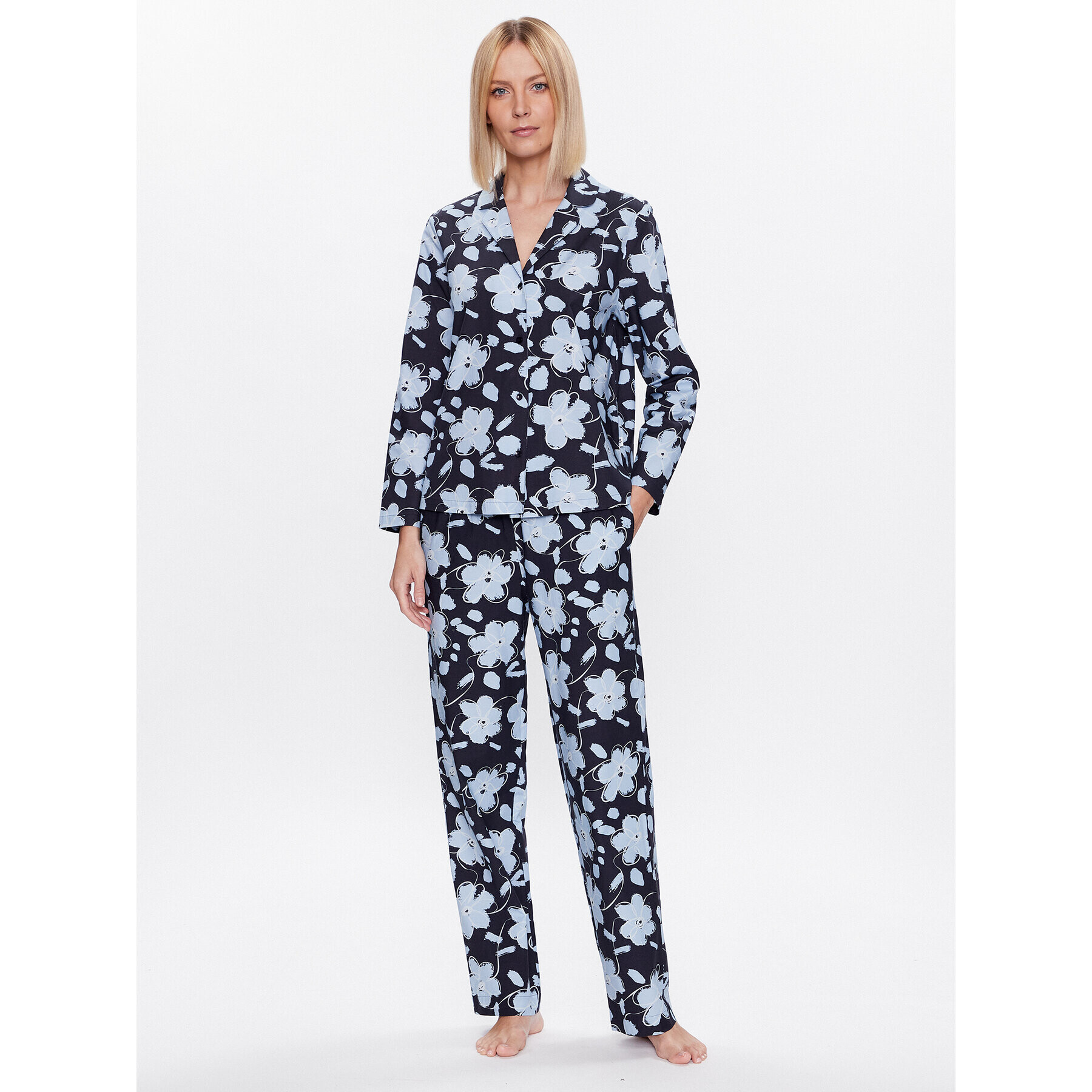 Seidensticker Пижама Classic Pajama Set Flowers Тъмносин Straight Fit - Pepit.bg