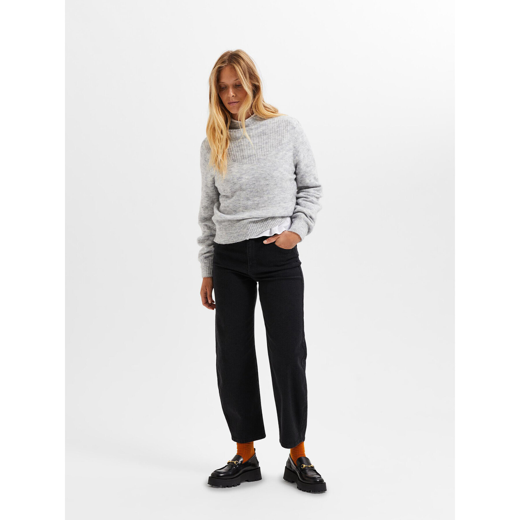 Selected Femme Пуловер Mally 16087618 Сив Regular Fit - Pepit.bg