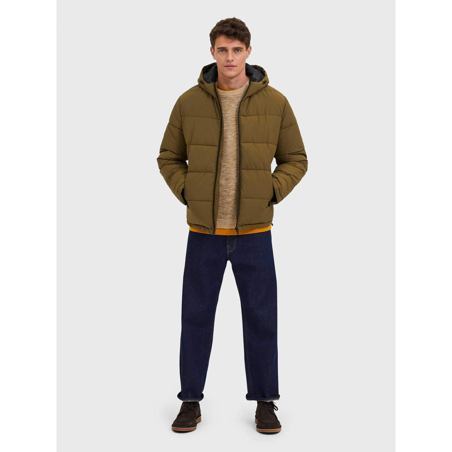 Selected Homme Пухено яке Harry 16084886 Зелен Regular Fit - Pepit.bg
