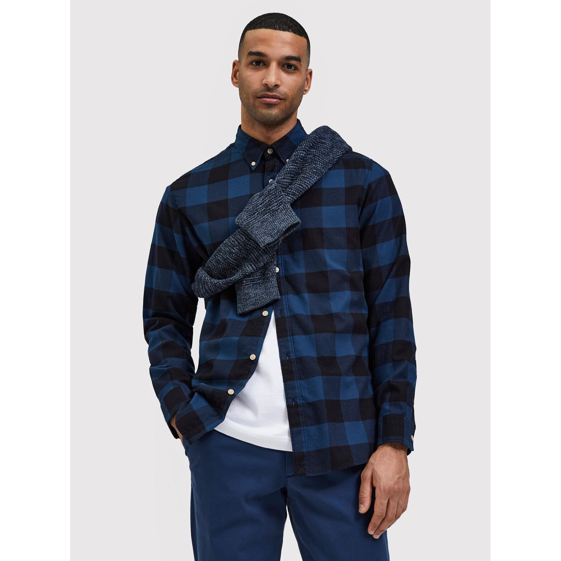 Selected Homme Риза Flannel 16074464 Тъмносин Slim Fit - Pepit.bg