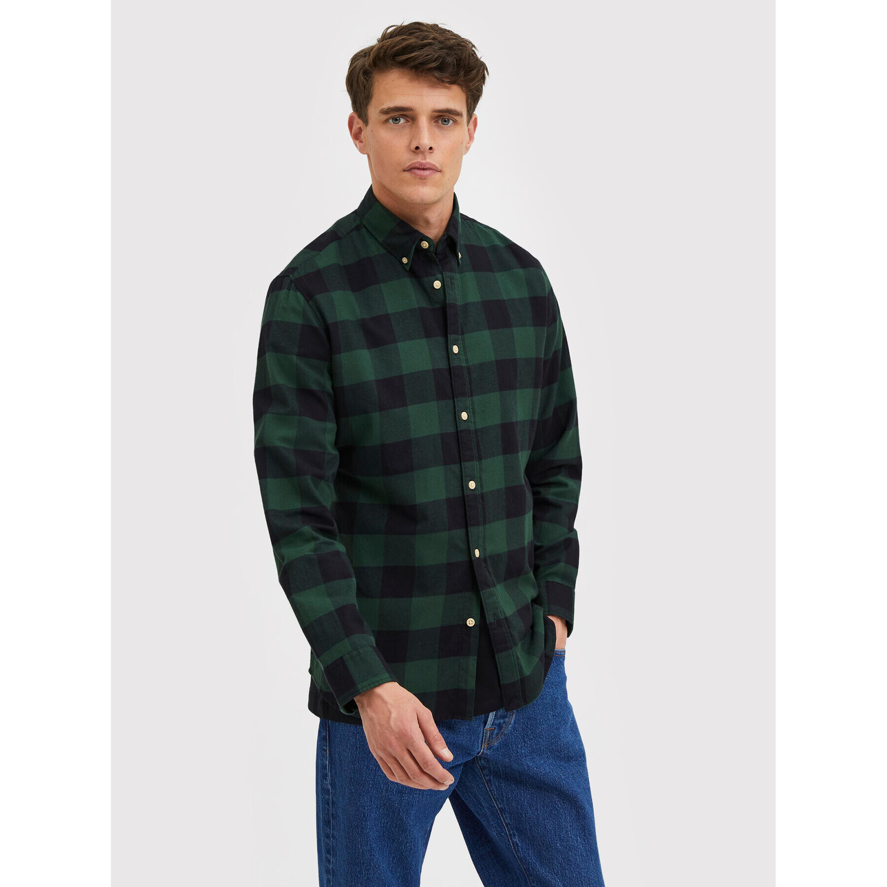 Selected Homme Риза Flannel 16074464 Зелен Slim Fit - Pepit.bg