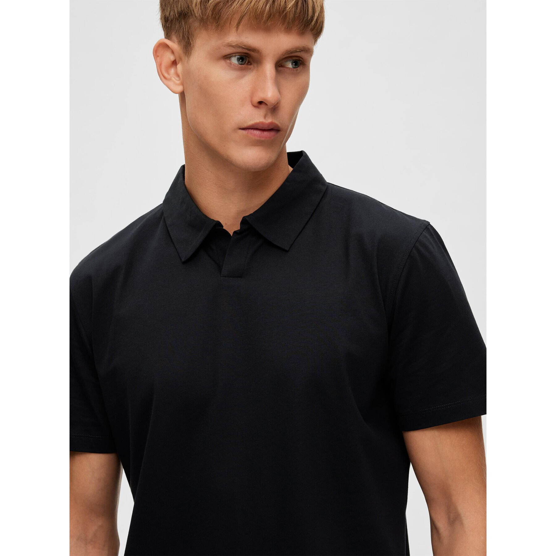 Selected Homme Тениска с яка и копчета 16088573 Черен Regular Fit - Pepit.bg