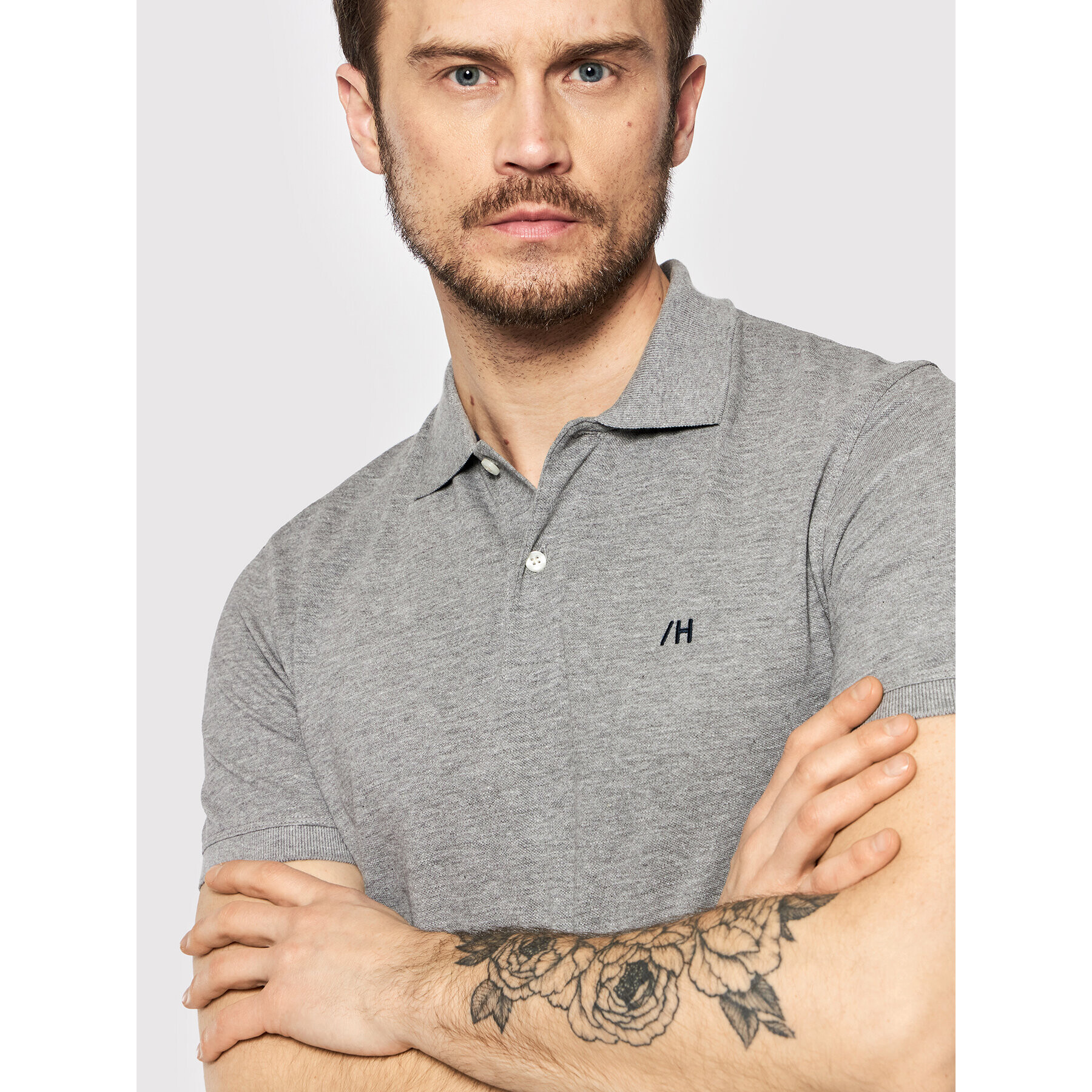 Selected Homme Тениска с яка и копчета Aze 16082840 Сив Regular Fit - Pepit.bg