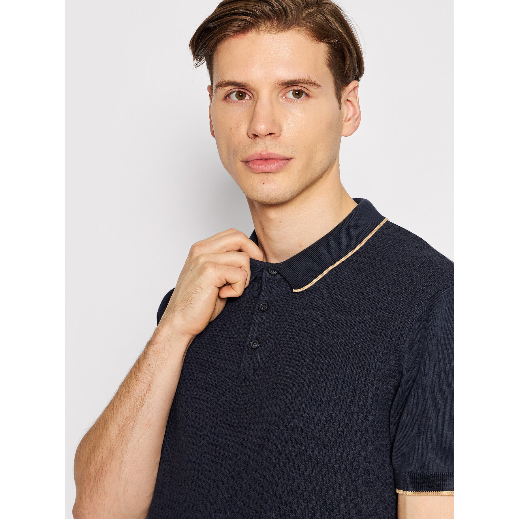 Selected Homme Тениска с яка и копчета Hank 16083930 Тъмносин Regular Fit - Pepit.bg