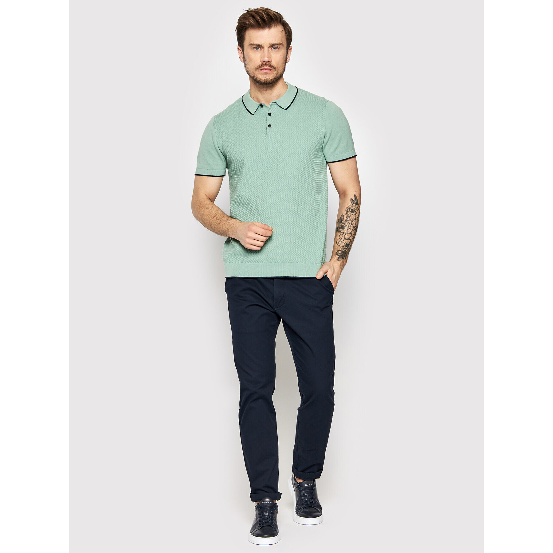 Selected Homme Тениска с яка и копчета Hank 16083930 Зелен Regular Fit - Pepit.bg