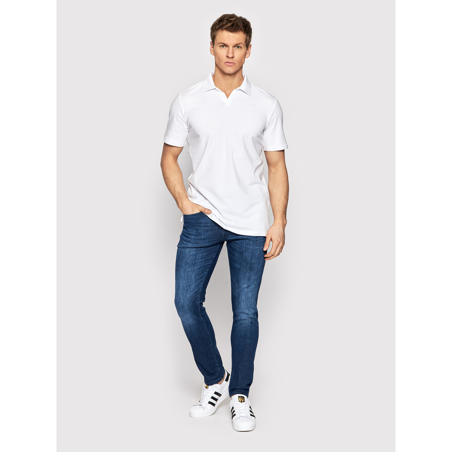 Selected Homme Тениска с яка и копчета Rino 16083385 Бял Regular Fit - Pepit.bg