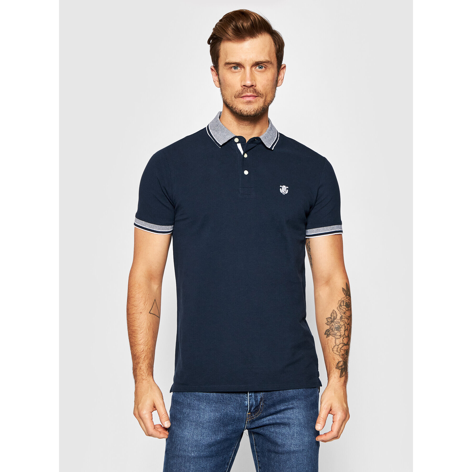 Selected Homme Тениска с яка и копчета Twist 16065598 Тъмносин Regular Fit - Pepit.bg