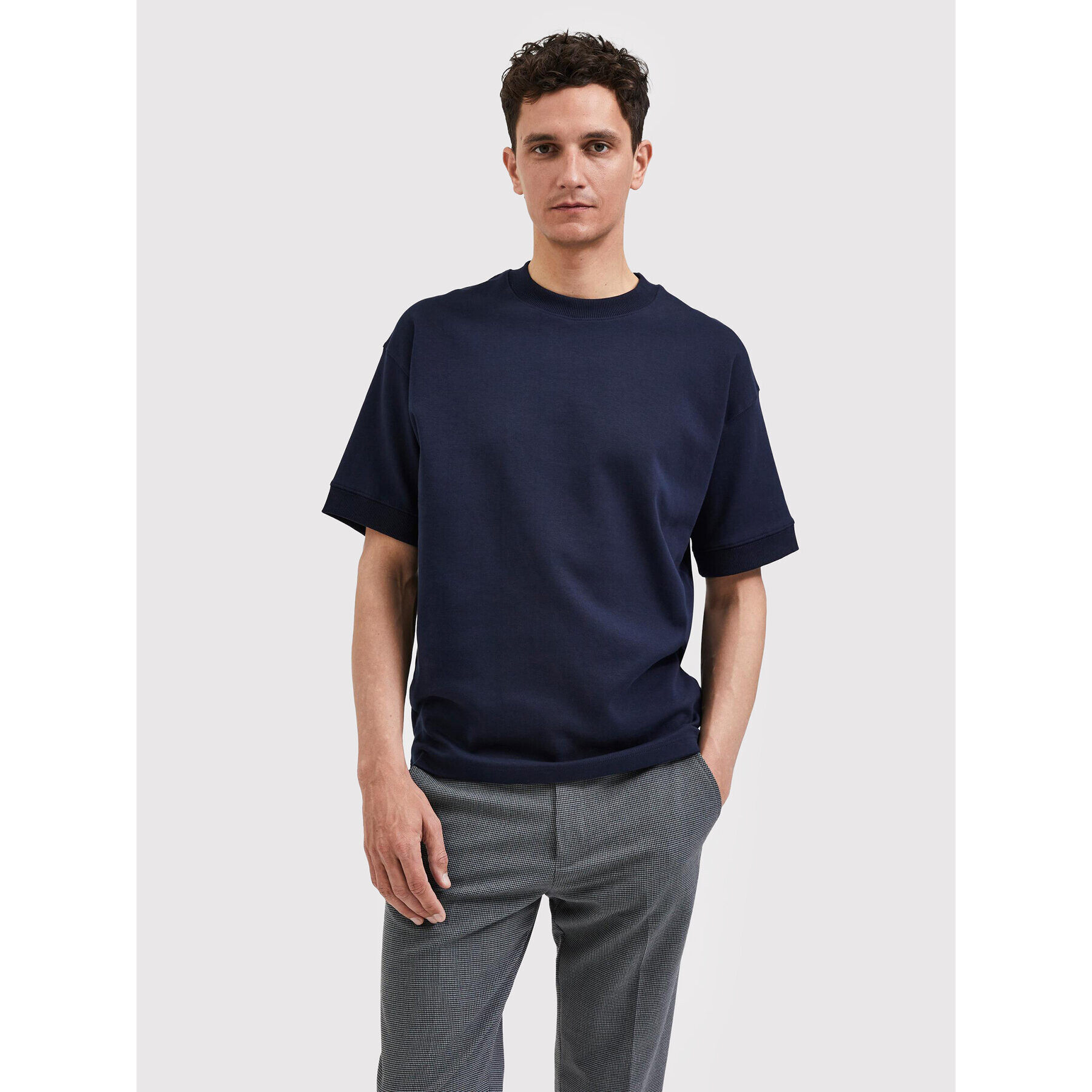 Selected Homme Тишърт Corton 16085663 Тъмносин Oversize - Pepit.bg