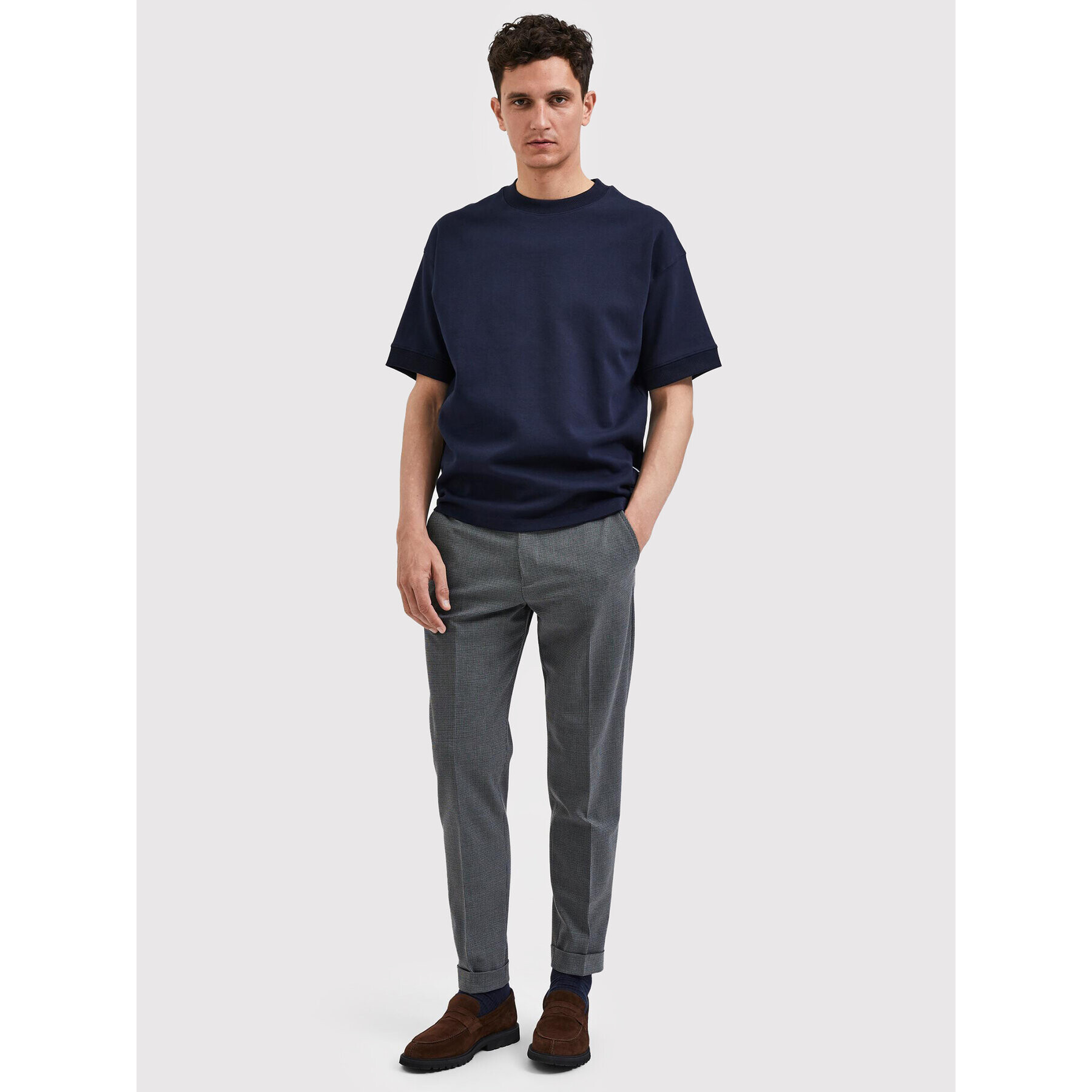 Selected Homme Тишърт Corton 16085663 Тъмносин Oversize - Pepit.bg