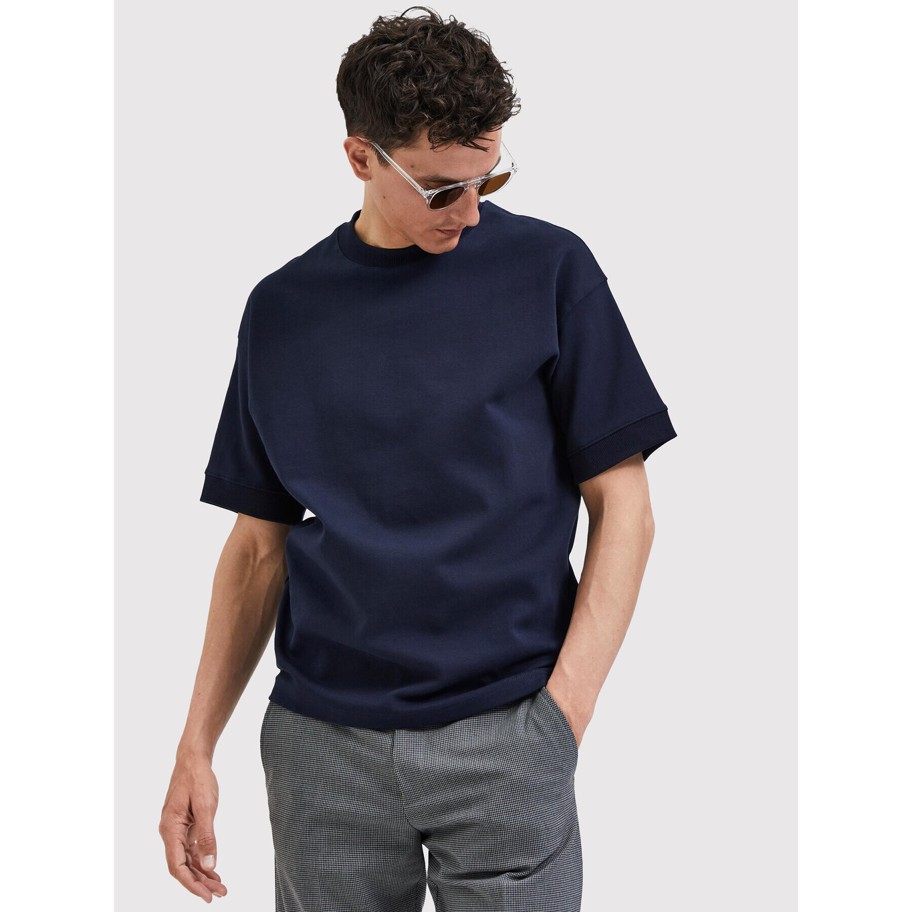 Selected Homme Тишърт Corton 16085663 Тъмносин Oversize - Pepit.bg