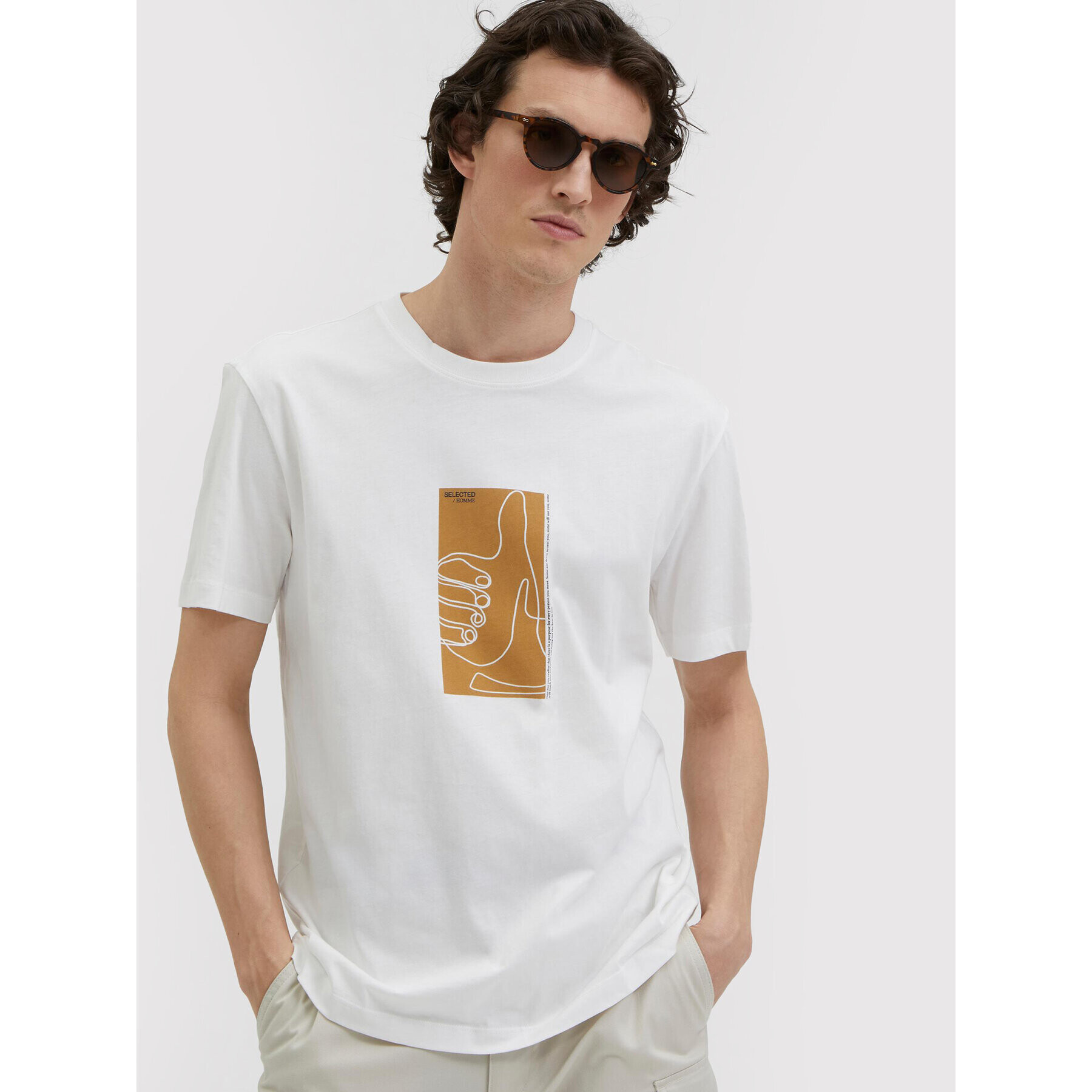 Selected Homme Тишърт Rob 16084688 Бял Relaxed Fit - Pepit.bg