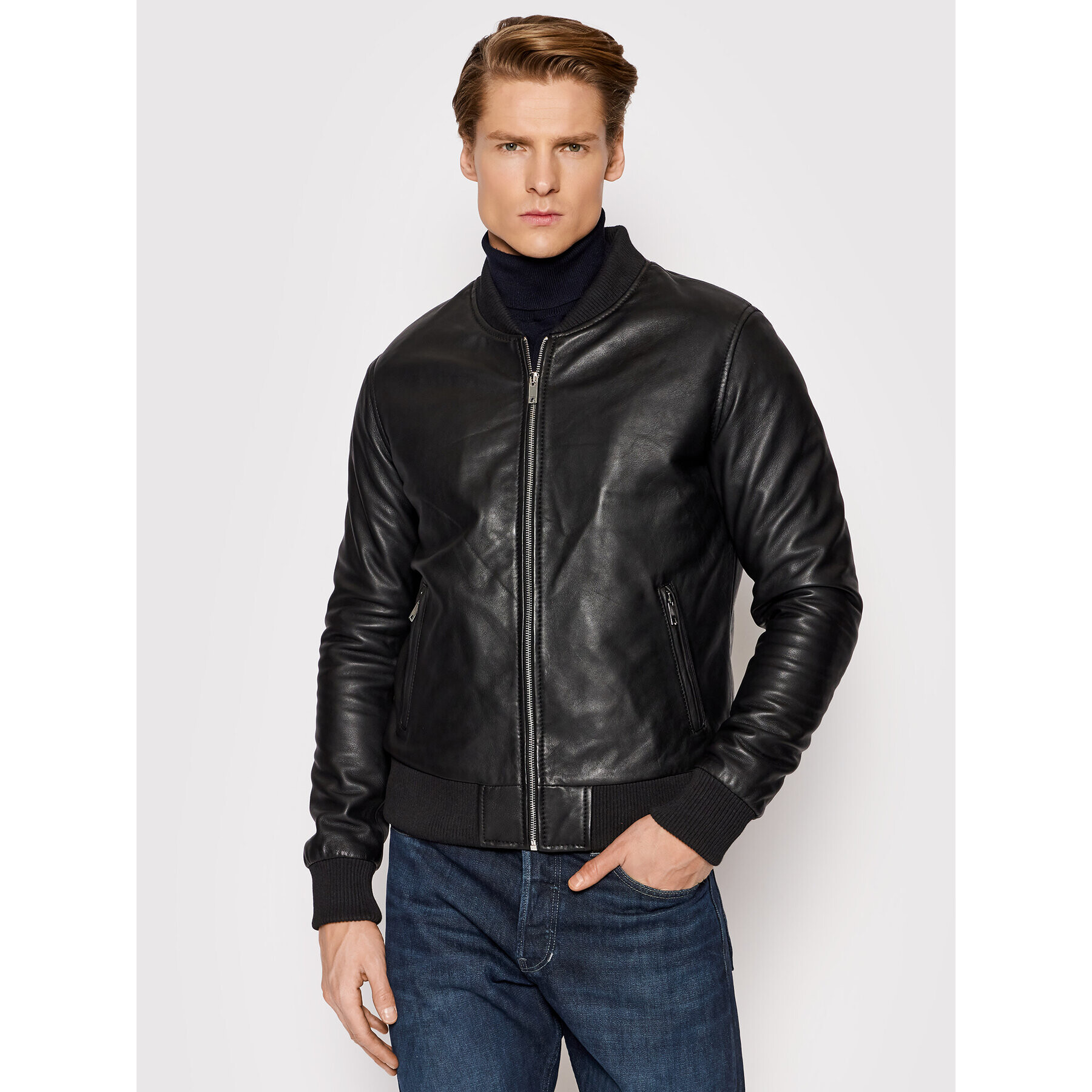 Serge Pariente Кожено яке Bonbon Черен Slim Fit - Pepit.bg