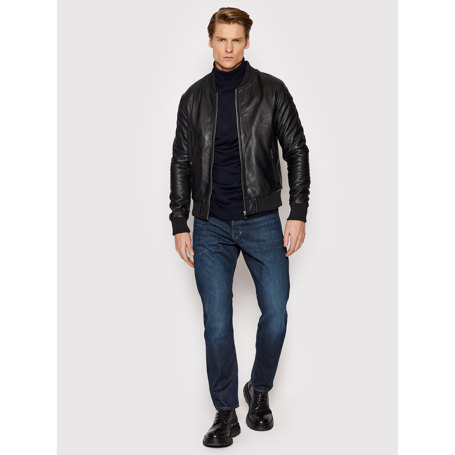 Serge Pariente Кожено яке Bonbon Черен Slim Fit - Pepit.bg