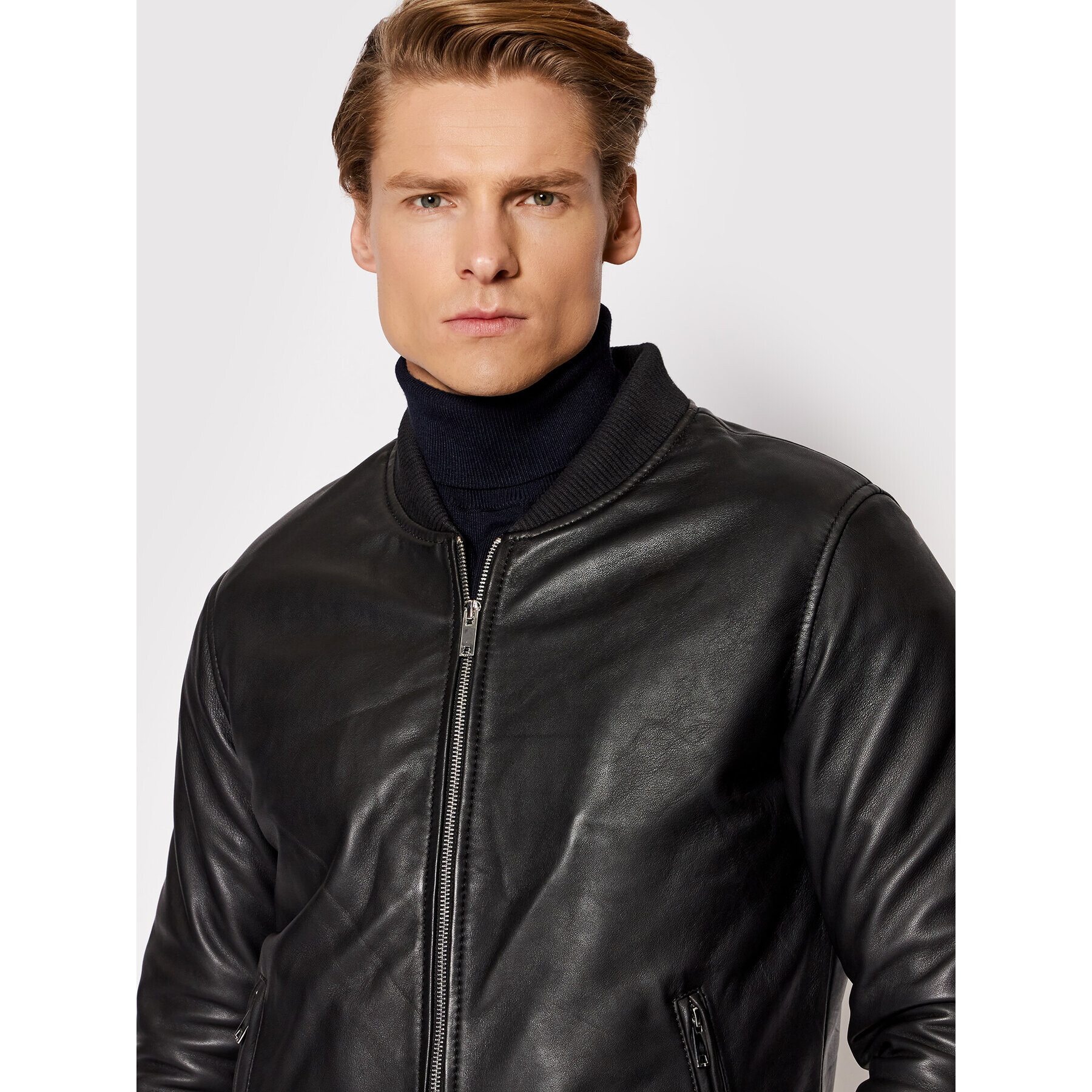Serge Pariente Кожено яке Bonbon Черен Slim Fit - Pepit.bg