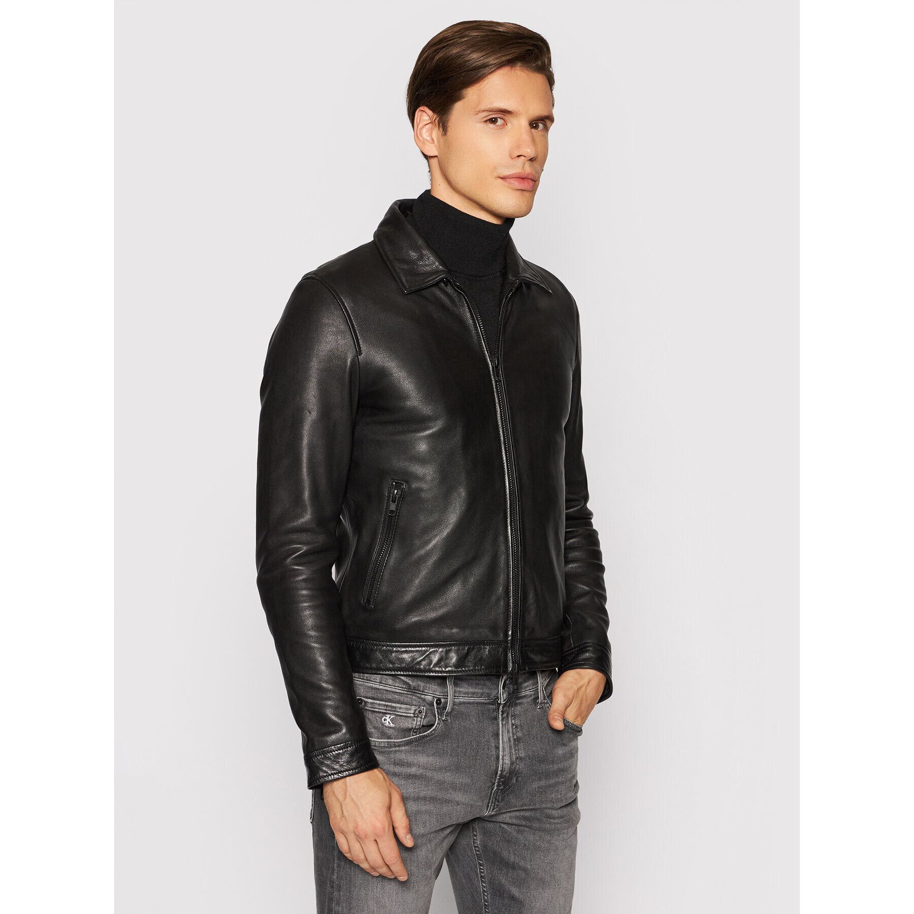 Serge Pariente Кожено яке Random Shearling Collar Черен Regular Fit - Pepit.bg