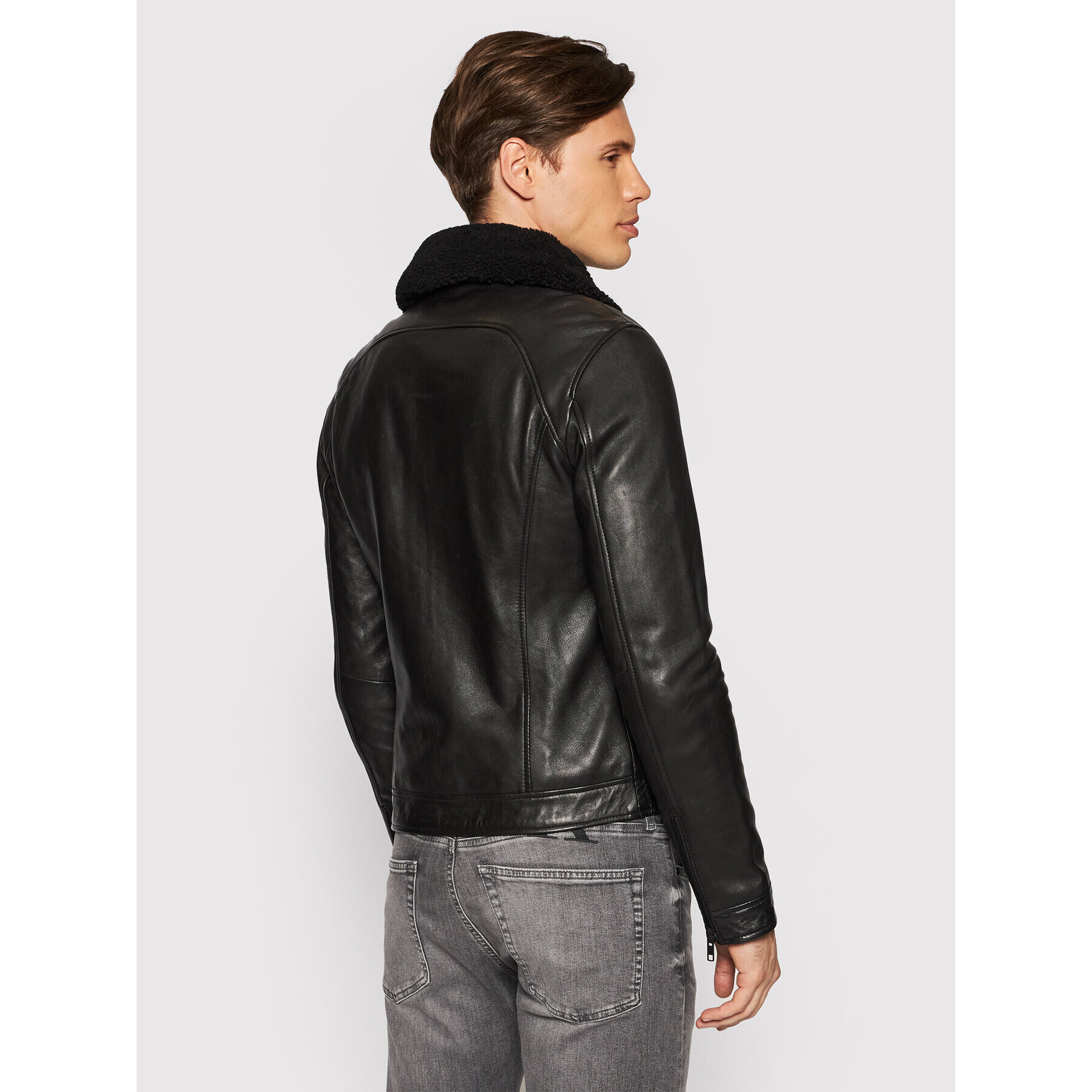 Serge Pariente Кожено яке Random Shearling Collar Черен Regular Fit - Pepit.bg