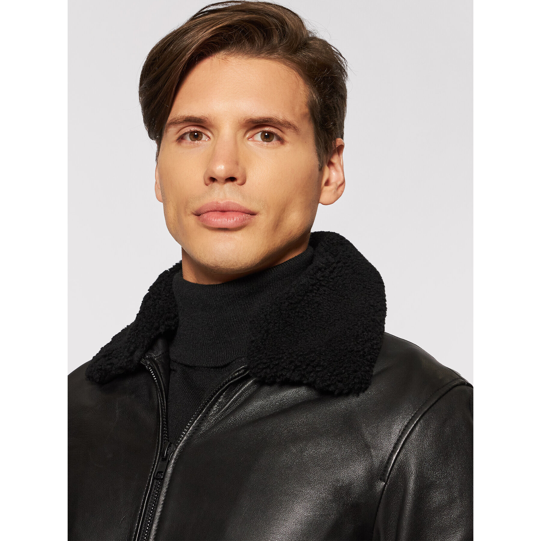 Serge Pariente Кожено яке Random Shearling Collar Черен Regular Fit - Pepit.bg