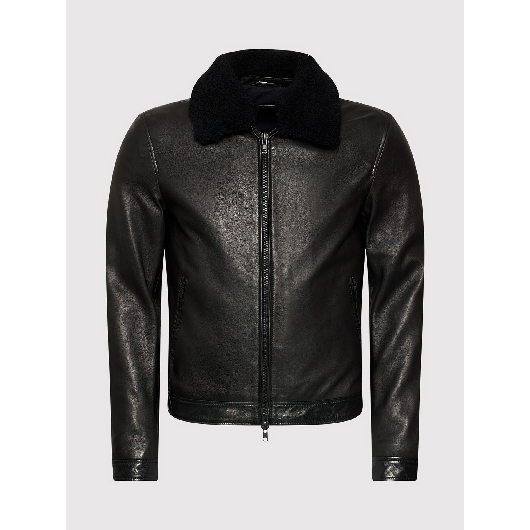 Serge Pariente Кожено яке Random Shearling Collar Черен Regular Fit - Pepit.bg