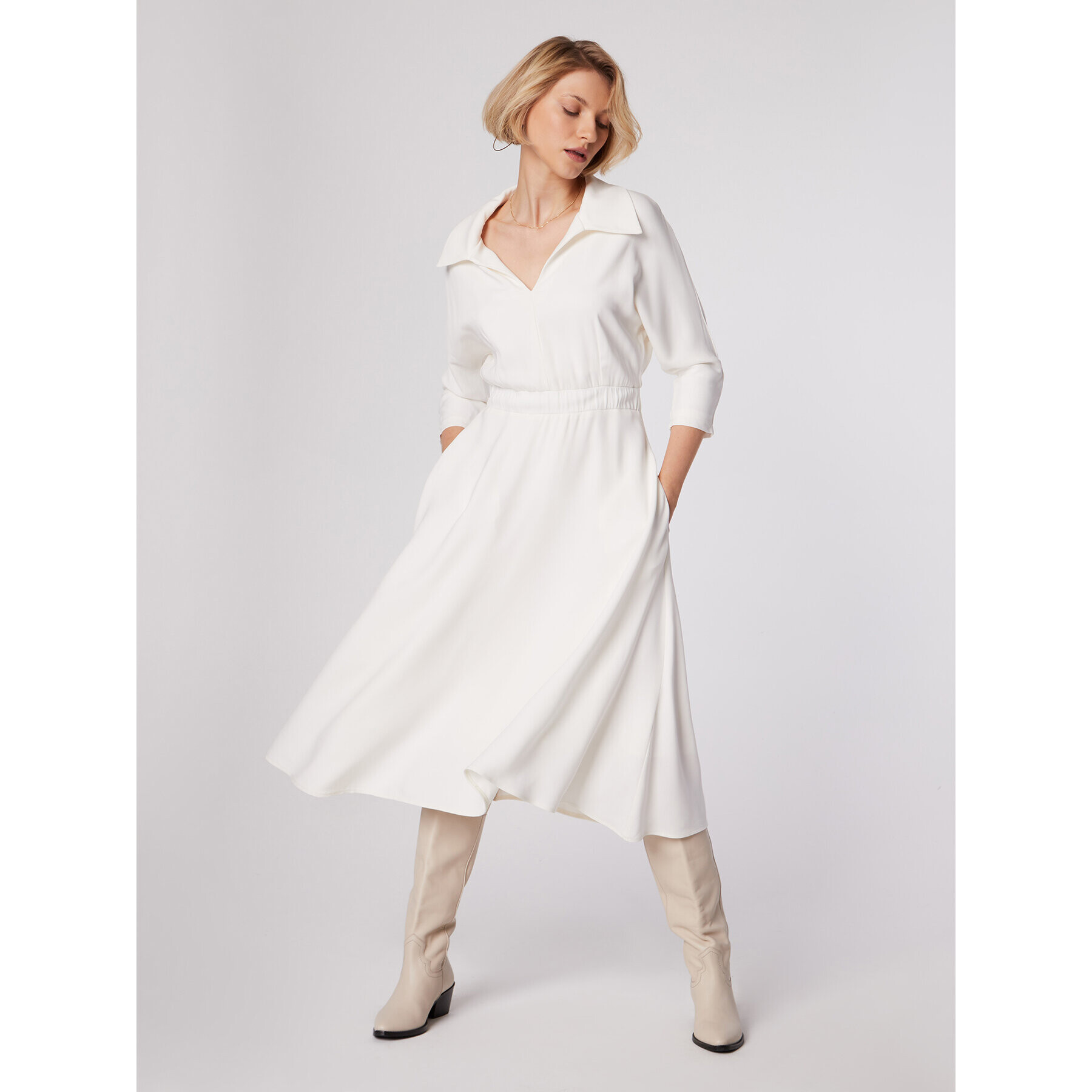 Simple Ежедневна рокля SUD518-01 Бял Regular Fit - Pepit.bg