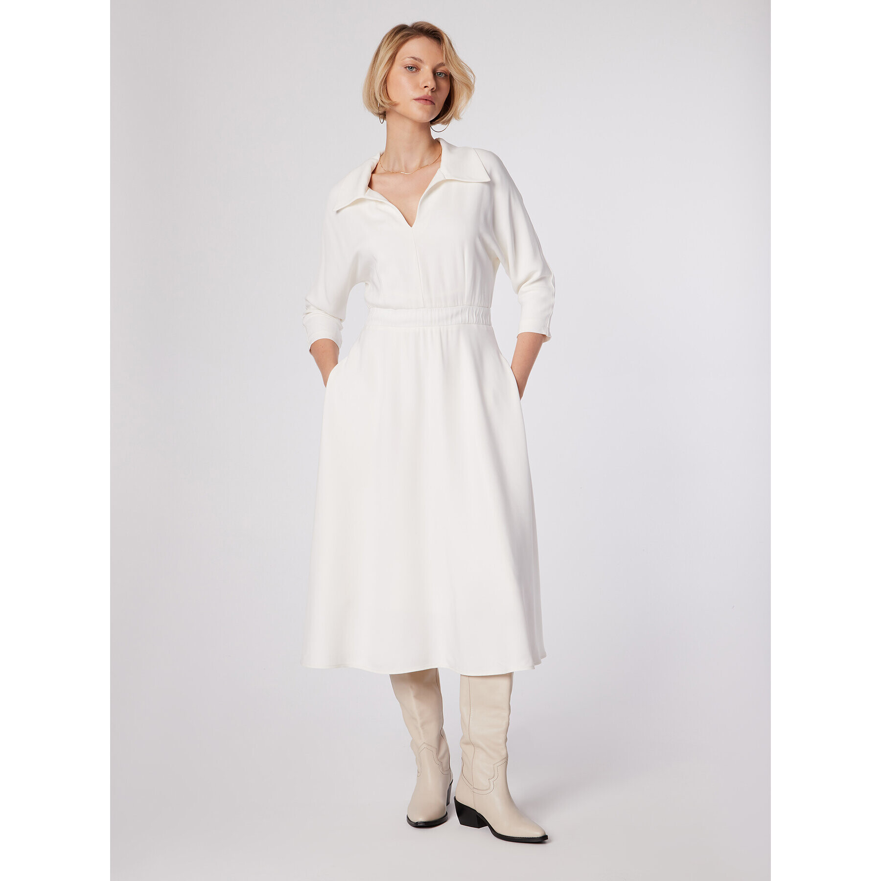 Simple Ежедневна рокля SUD518-01 Бял Regular Fit - Pepit.bg
