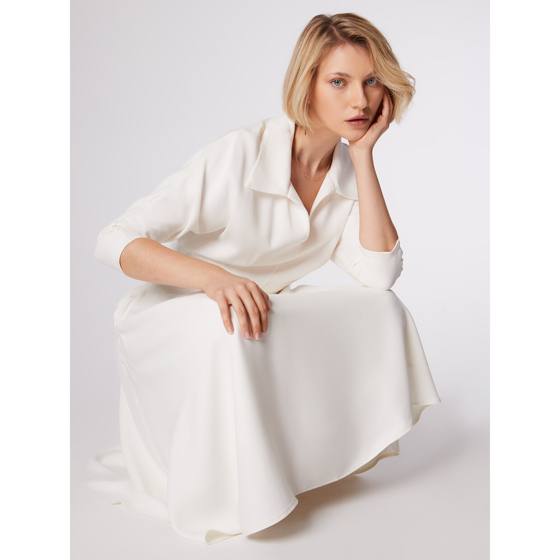 Simple Ежедневна рокля SUD518-01 Бял Regular Fit - Pepit.bg