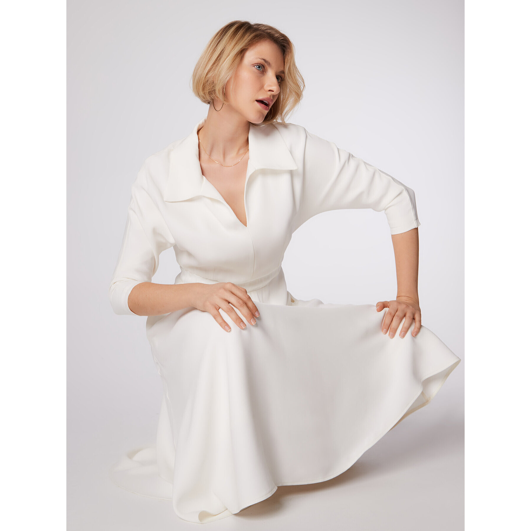 Simple Ежедневна рокля SUD518-01 Бял Regular Fit - Pepit.bg