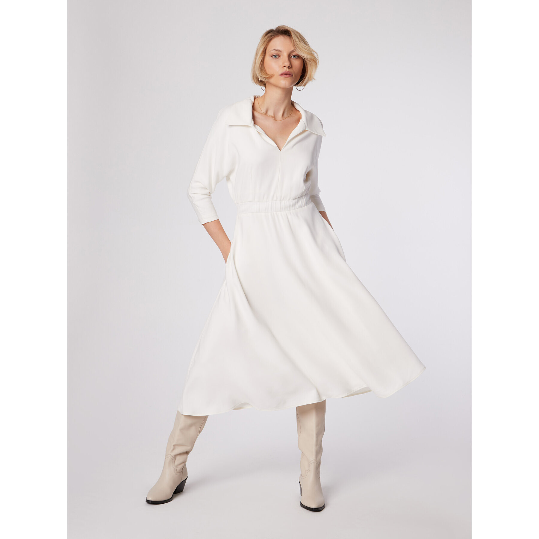 Simple Ежедневна рокля SUD518-01 Бял Regular Fit - Pepit.bg