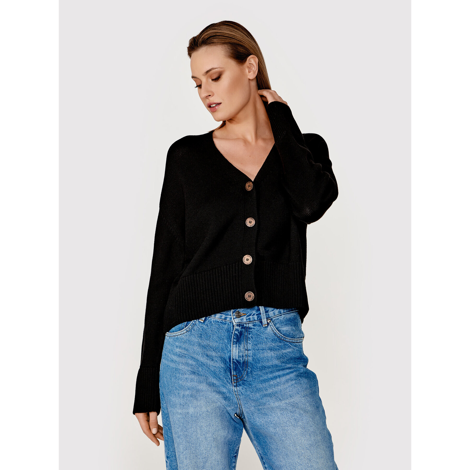 Simple Кардиган SWD006 Черен Regular Fit - Pepit.bg