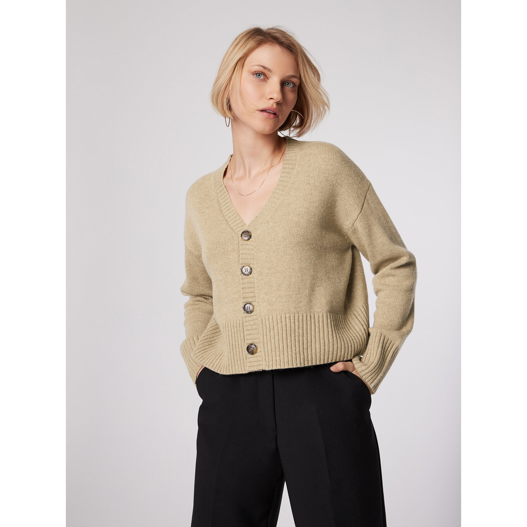 Simple Кардиган SWD512-02 Бежов Relaxed Fit - Pepit.bg