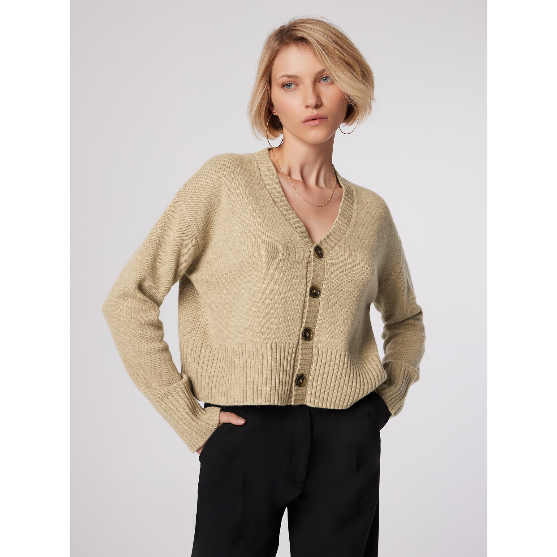 Simple Кардиган SWD512-02 Бежов Relaxed Fit - Pepit.bg