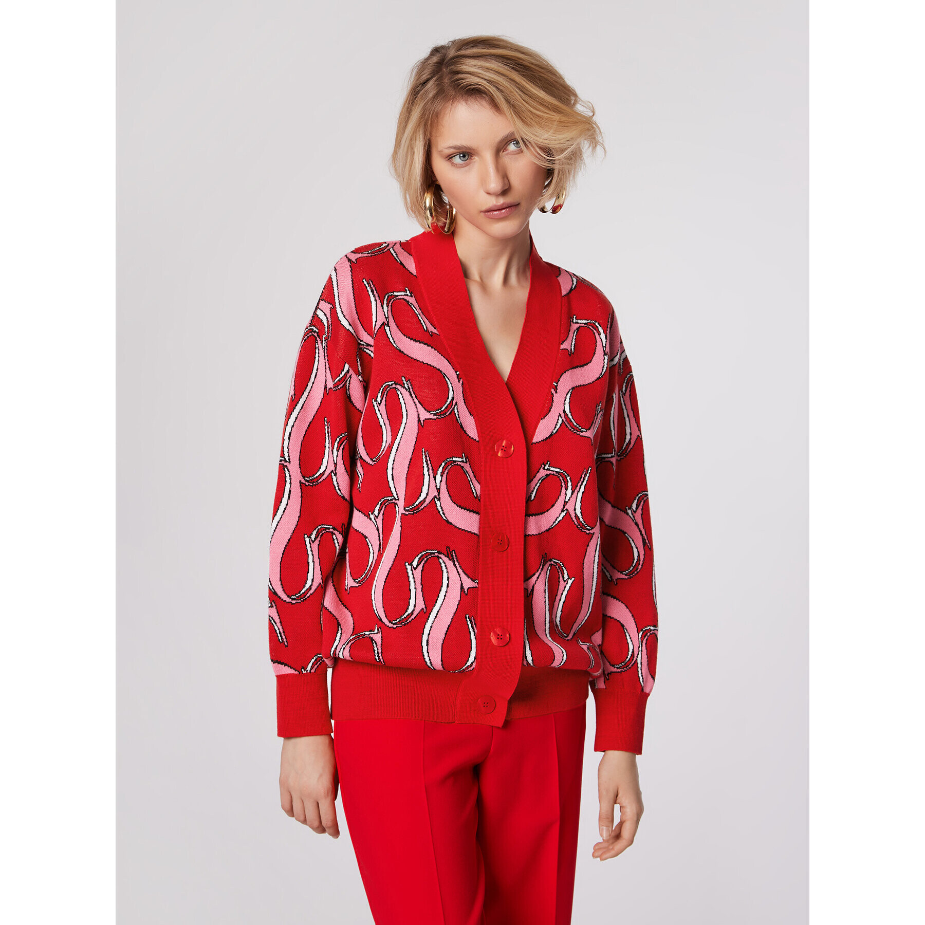 Simple Кардиган SWD514-01 Червен Relaxed Fit - Pepit.bg