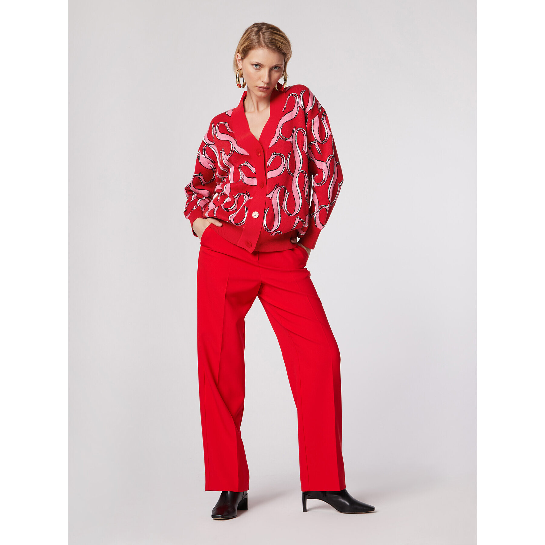 Simple Кардиган SWD514-01 Червен Relaxed Fit - Pepit.bg