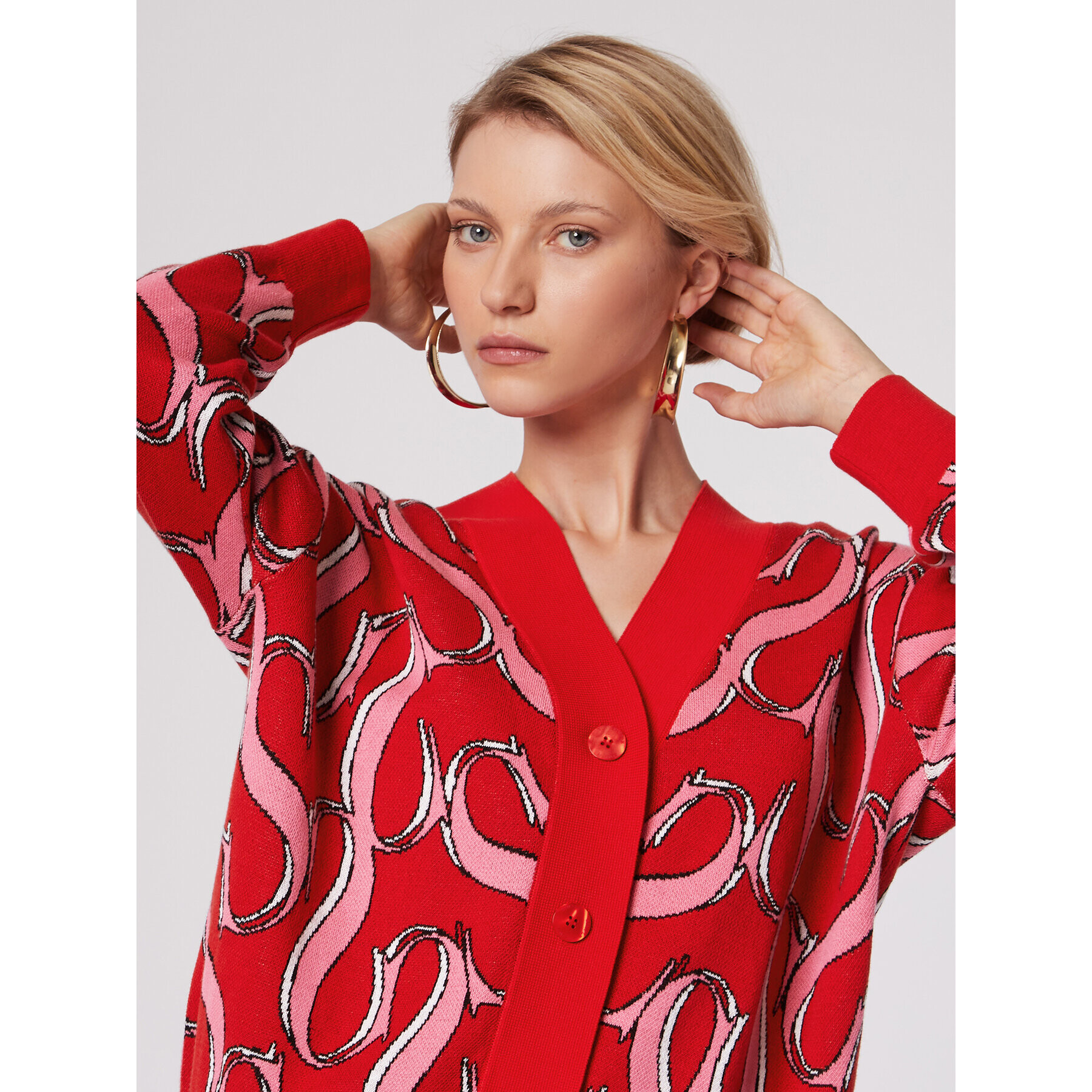 Simple Кардиган SWD514-01 Червен Relaxed Fit - Pepit.bg