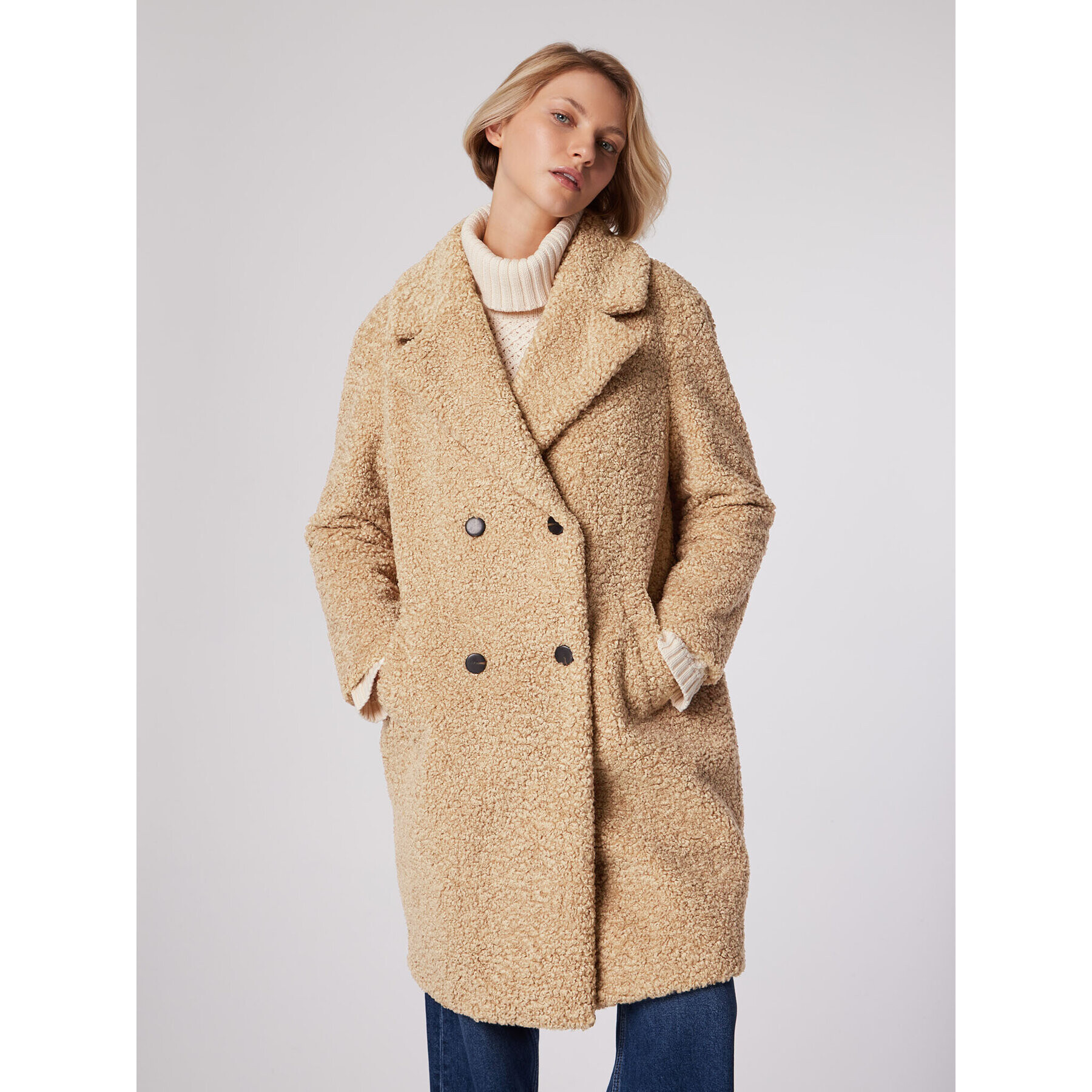 Simple Кожено палто PLD508-0 Бежов Relaxed Fit - Pepit.bg