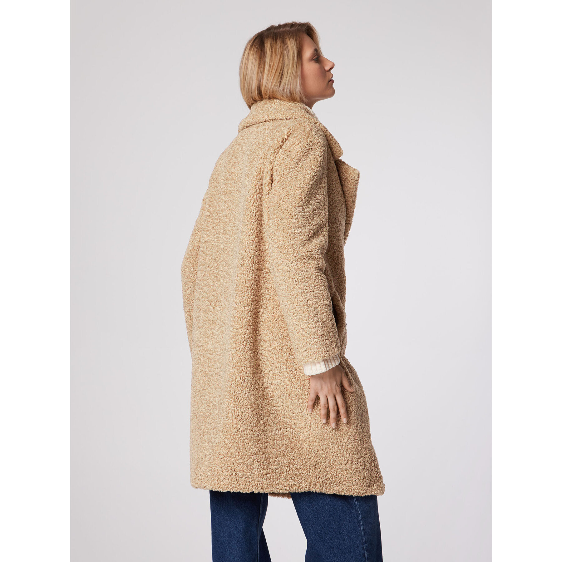 Simple Кожено палто PLD508-0 Бежов Relaxed Fit - Pepit.bg