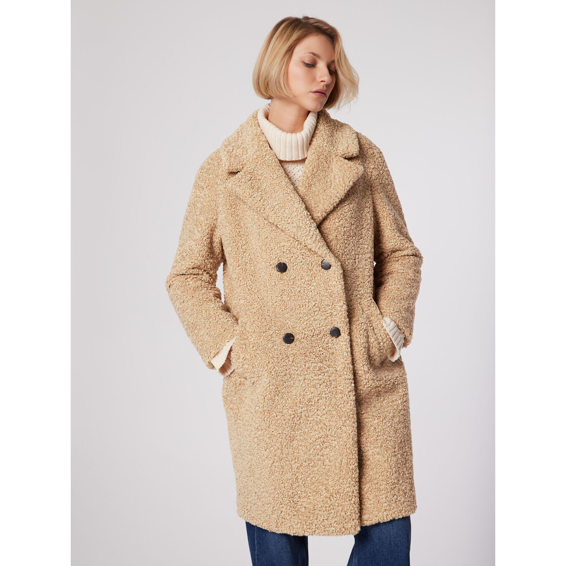Simple Кожено палто PLD508-0 Бежов Relaxed Fit - Pepit.bg